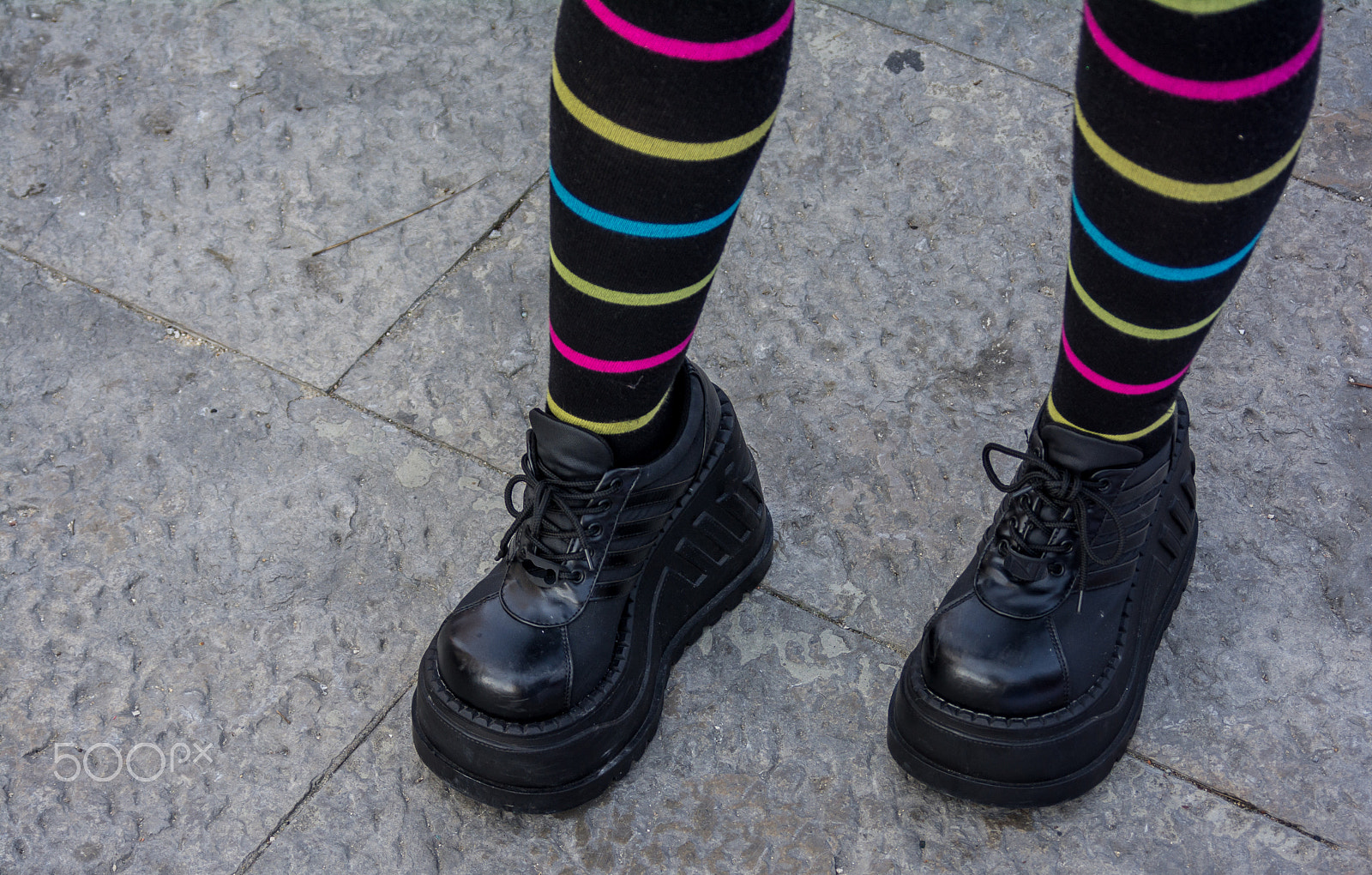 AF Zoom-Nikkor 28-80mm f/3.3-5.6G sample photo. Platform boots and striped knee high socks photography