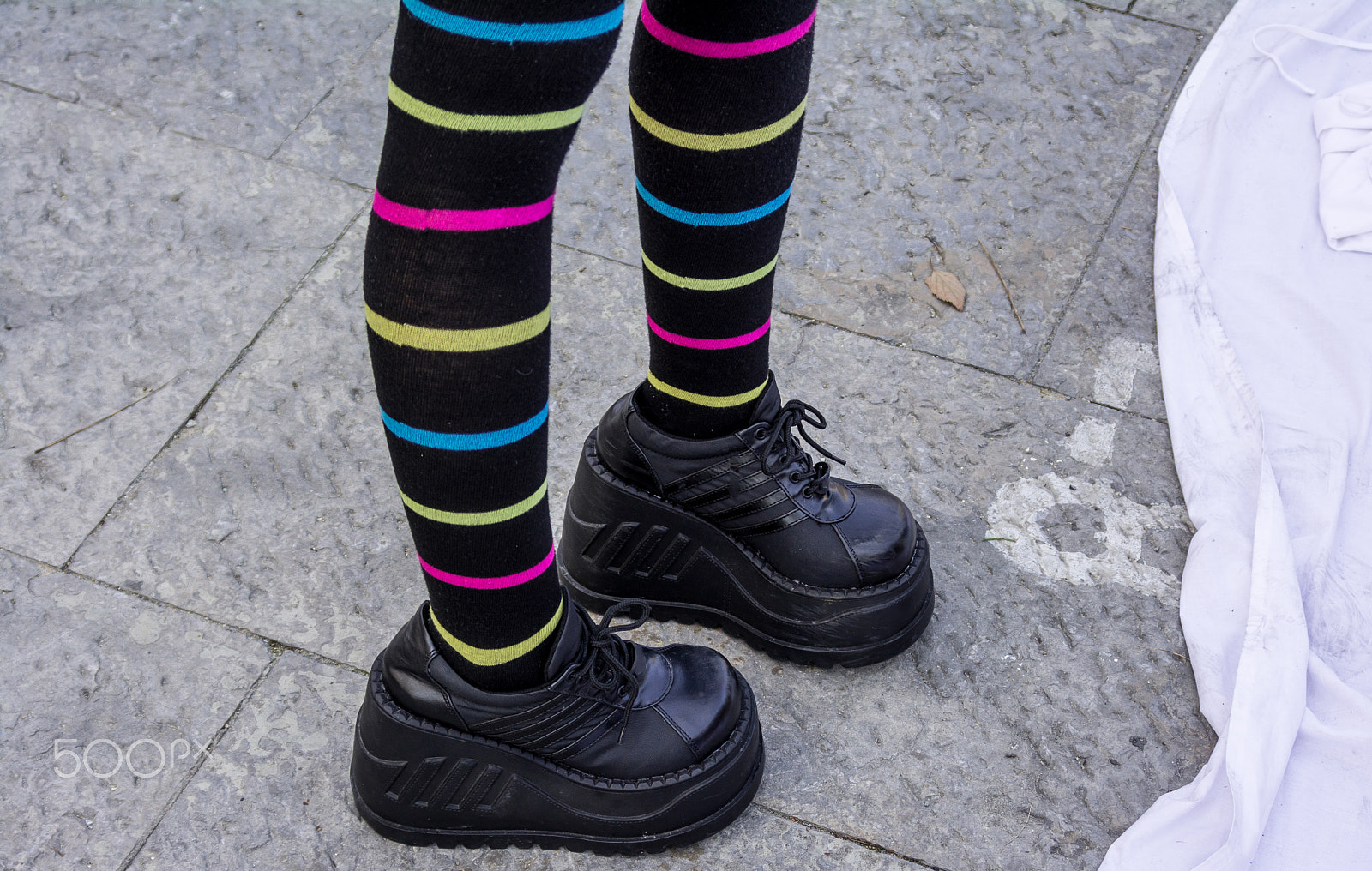 AF Zoom-Nikkor 28-80mm f/3.3-5.6G sample photo. Platform boots and striped knee high socks photography