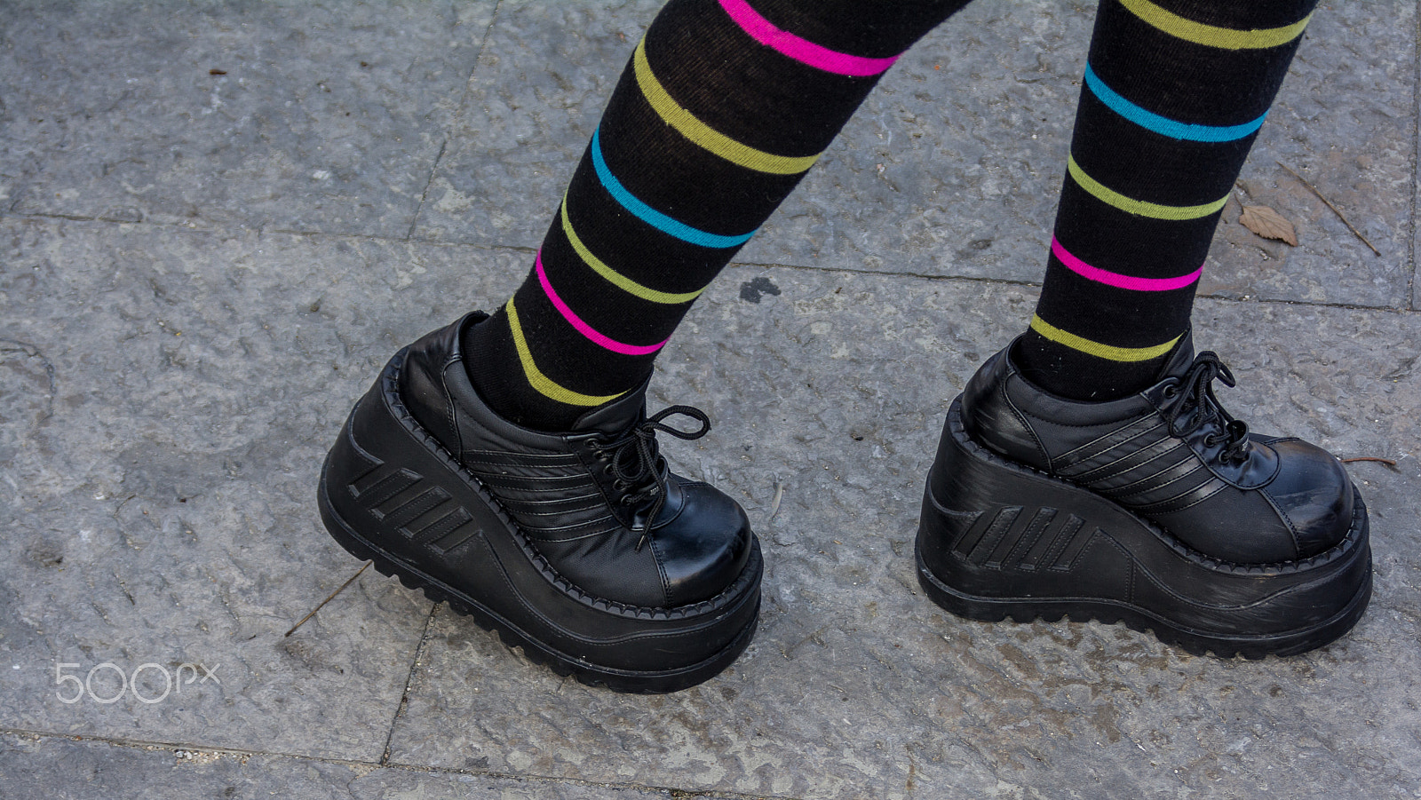 AF Zoom-Nikkor 28-80mm f/3.3-5.6G sample photo. Platform boots and striped knee high socks photography