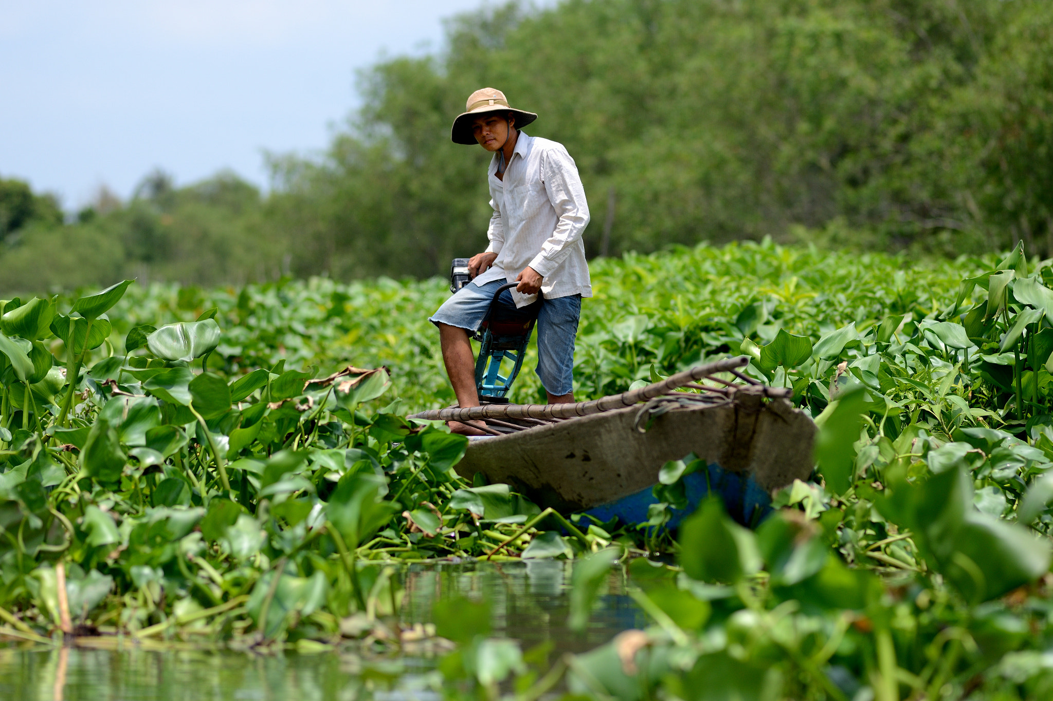 Nikon D600 + Nikon AF Nikkor 180mm F2.8D ED-IF sample photo. Negotiating through floating vegetation photography