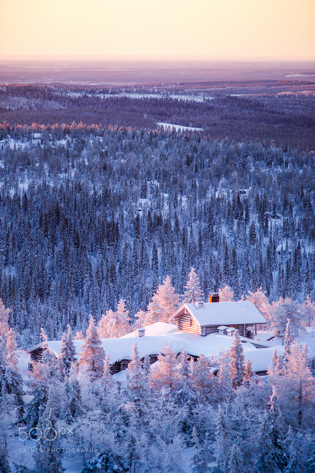 Sony Alpha DSLR-A850 + Minolta AF 200mm F2.8 HS-APO G sample photo. Winter scenery view over a cabin in frozen forest. photography