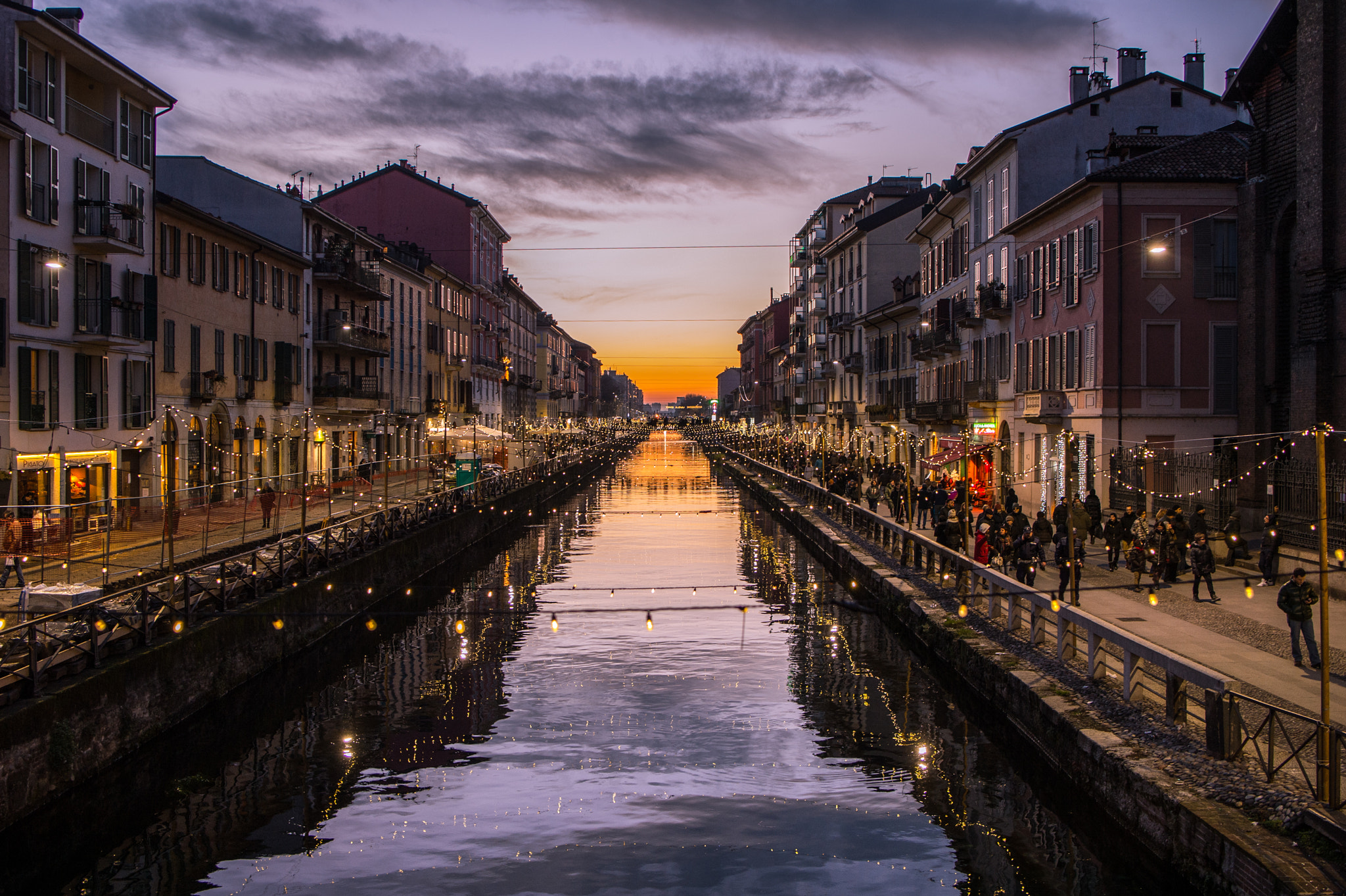 Nikon Df + Tamron SP 35mm F1.8 Di VC USD sample photo. Naviglio grande lights photography