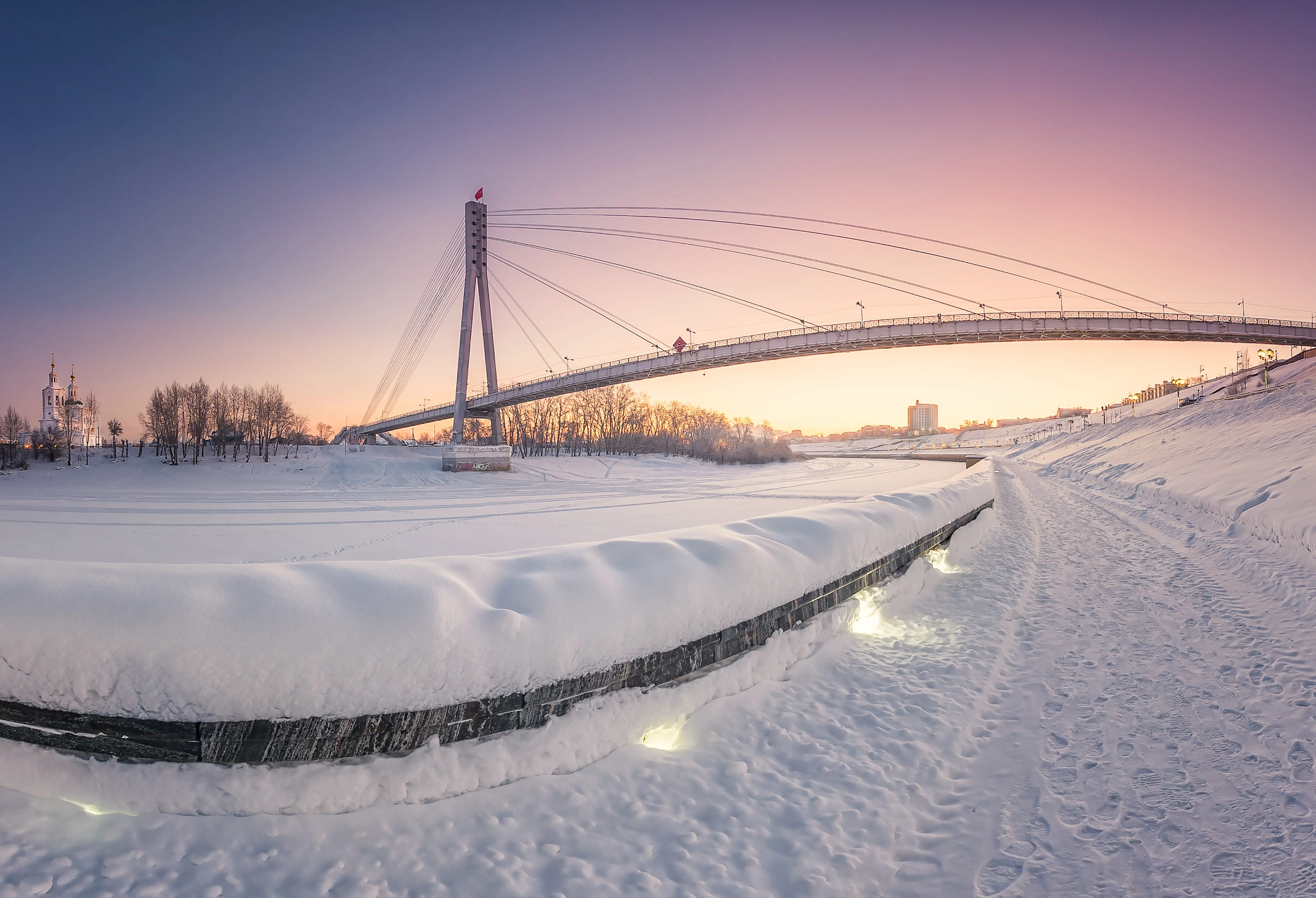 Nikon D750 + Sigma 10mm F2.8 EX DC HSM Diagonal Fisheye sample photo. Lovers bridge at cold winter morning photography