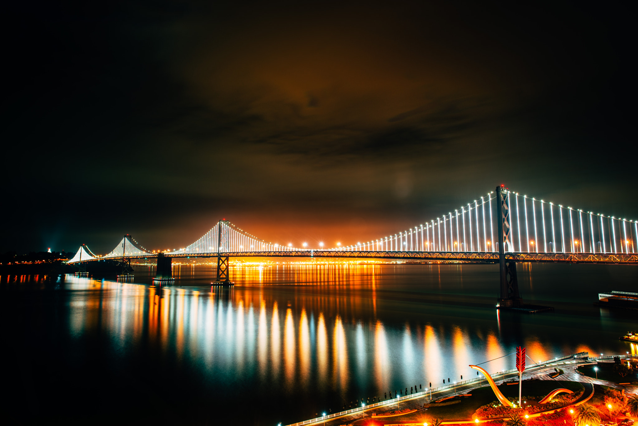 Nikon D600 + Nikon AF-S Nikkor 24mm F1.4G ED sample photo. Bay bridge at night photography