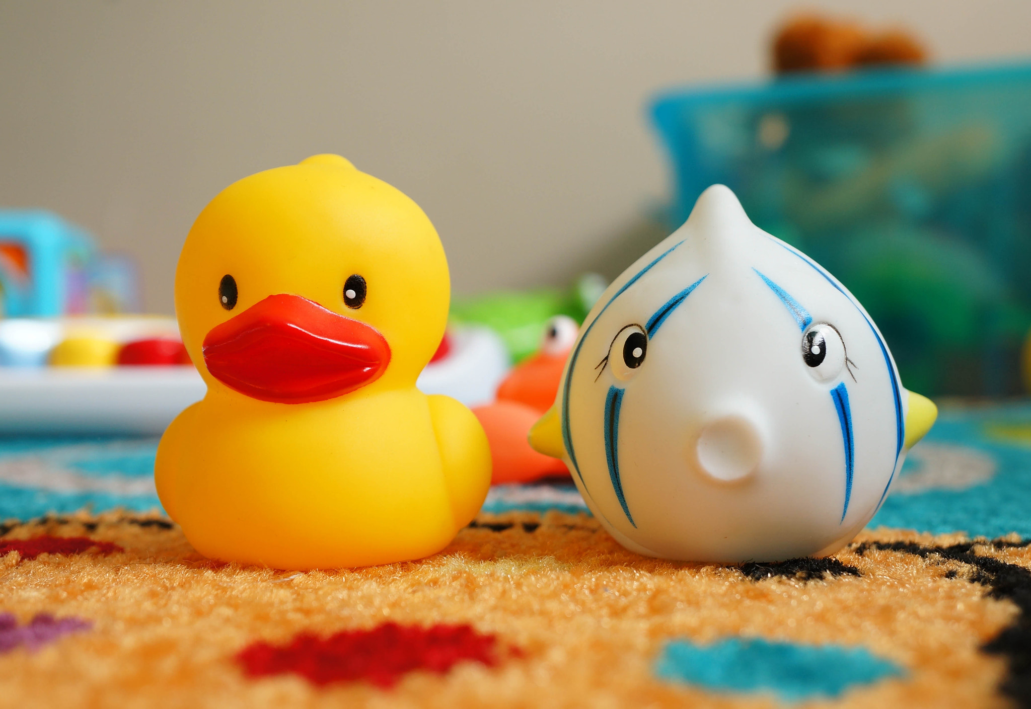 Sony Alpha NEX-5N + Sony E 30mm F3.5 Macro sample photo. Toy fish and duck photography