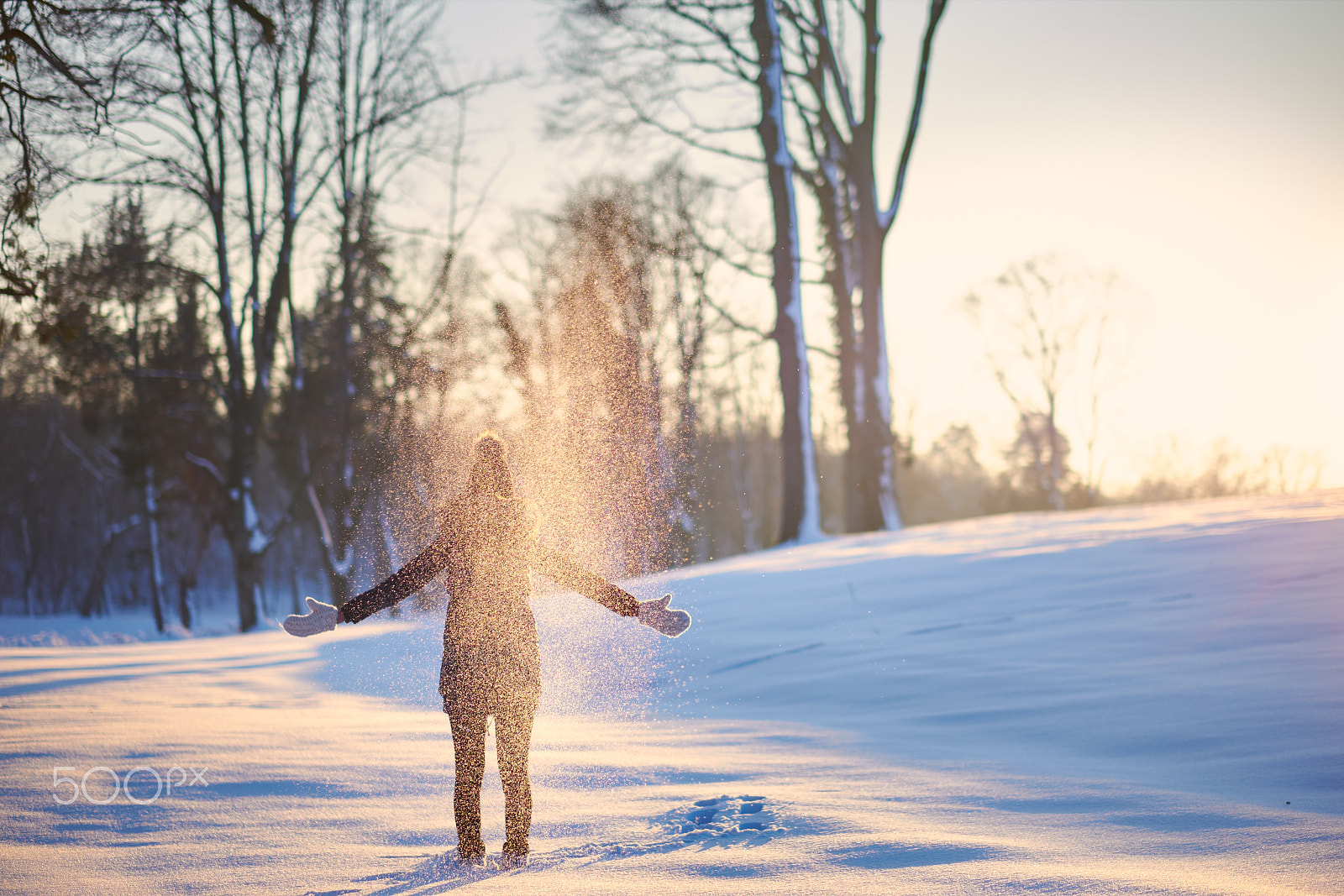 Fujifilm X-E1 + Fujifilm XF 56mm F1.2 R sample photo. Woman throwing snow in winter snowy nature photography
