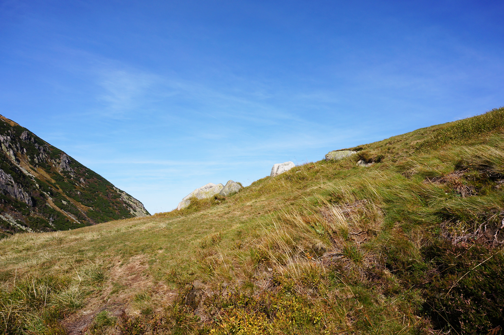 Sony Alpha NEX-5N + Sony E 16-50mm F3.5-5.6 PZ OSS sample photo. Grass and hills of the karkonosze mountains in poland photography