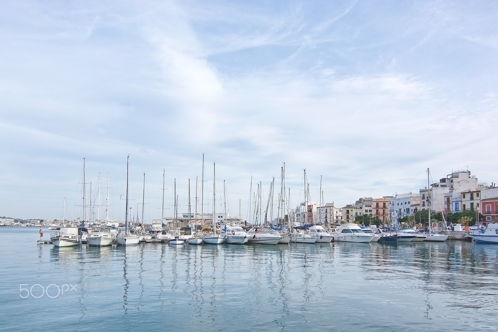 Nikon D7100 + Nikon AF-S Nikkor 600mm F4D ED-IF II sample photo. Ibiza harbor with moored sailboats photography