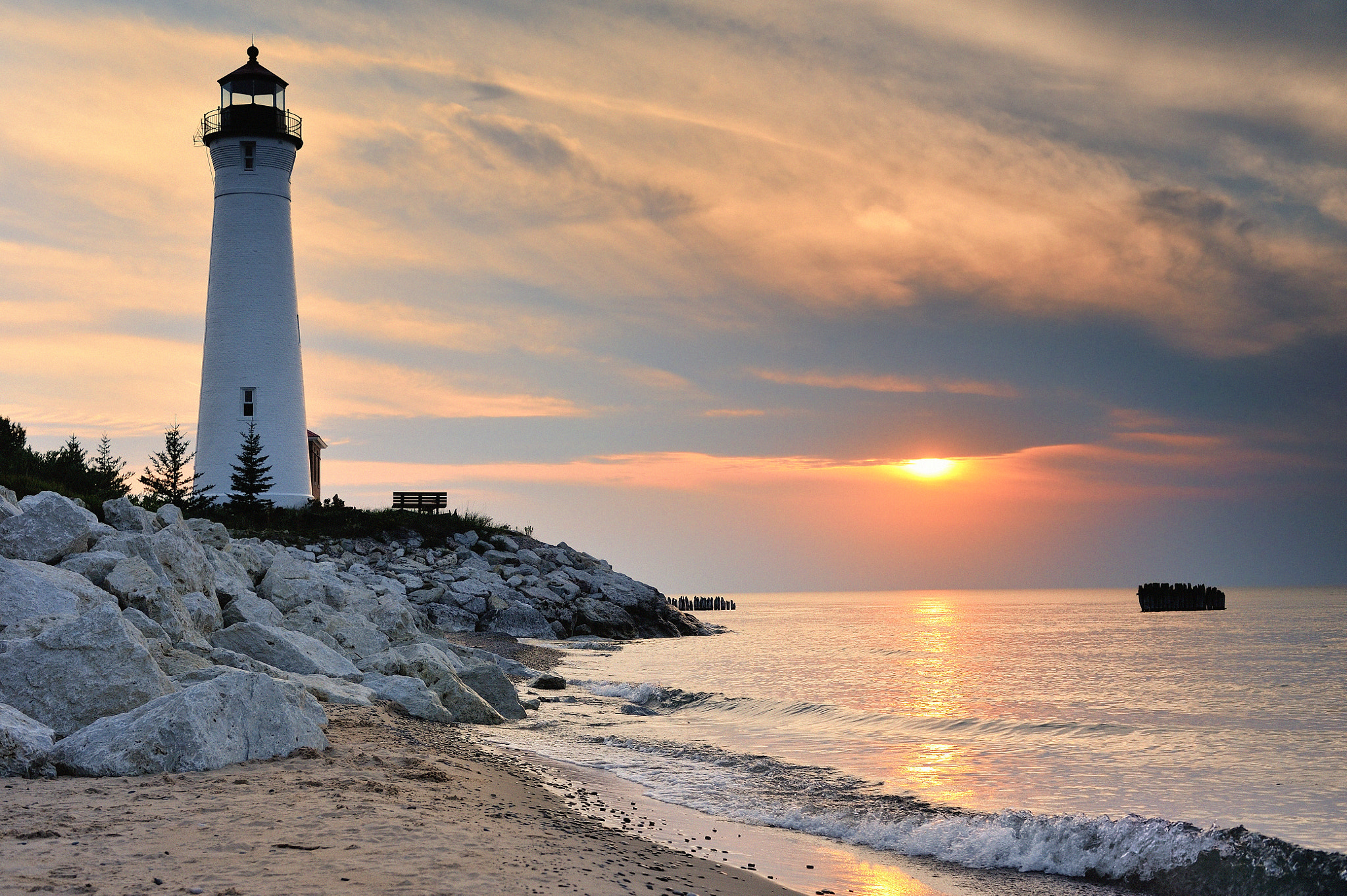Crisp Point Lighthouse Sunset Lake Superior, Upper Michigan by John