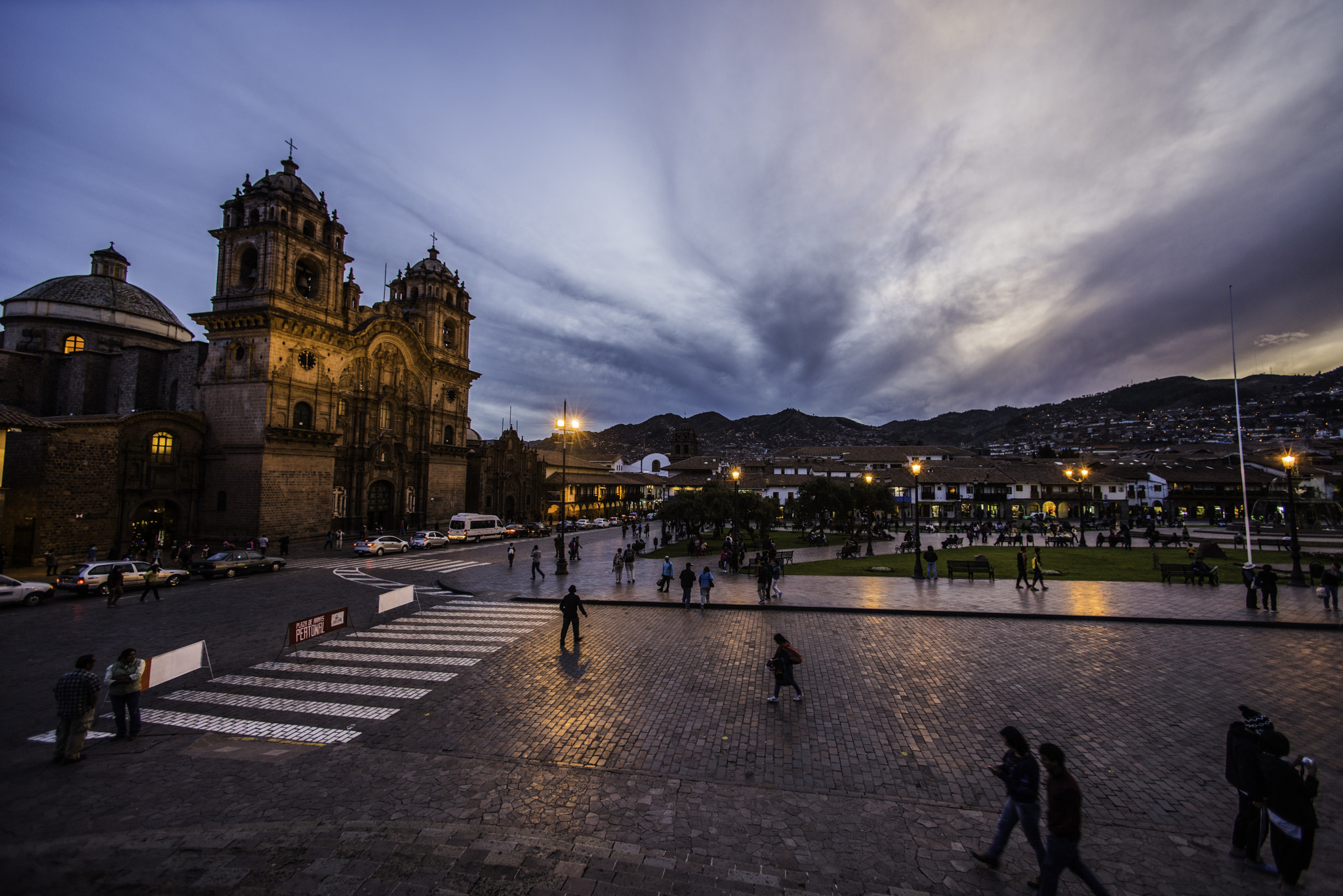 Nikon D810 + Nikon AF Nikkor 14mm F2.8D ED sample photo. Sunset at cusco from plaza de armas photography