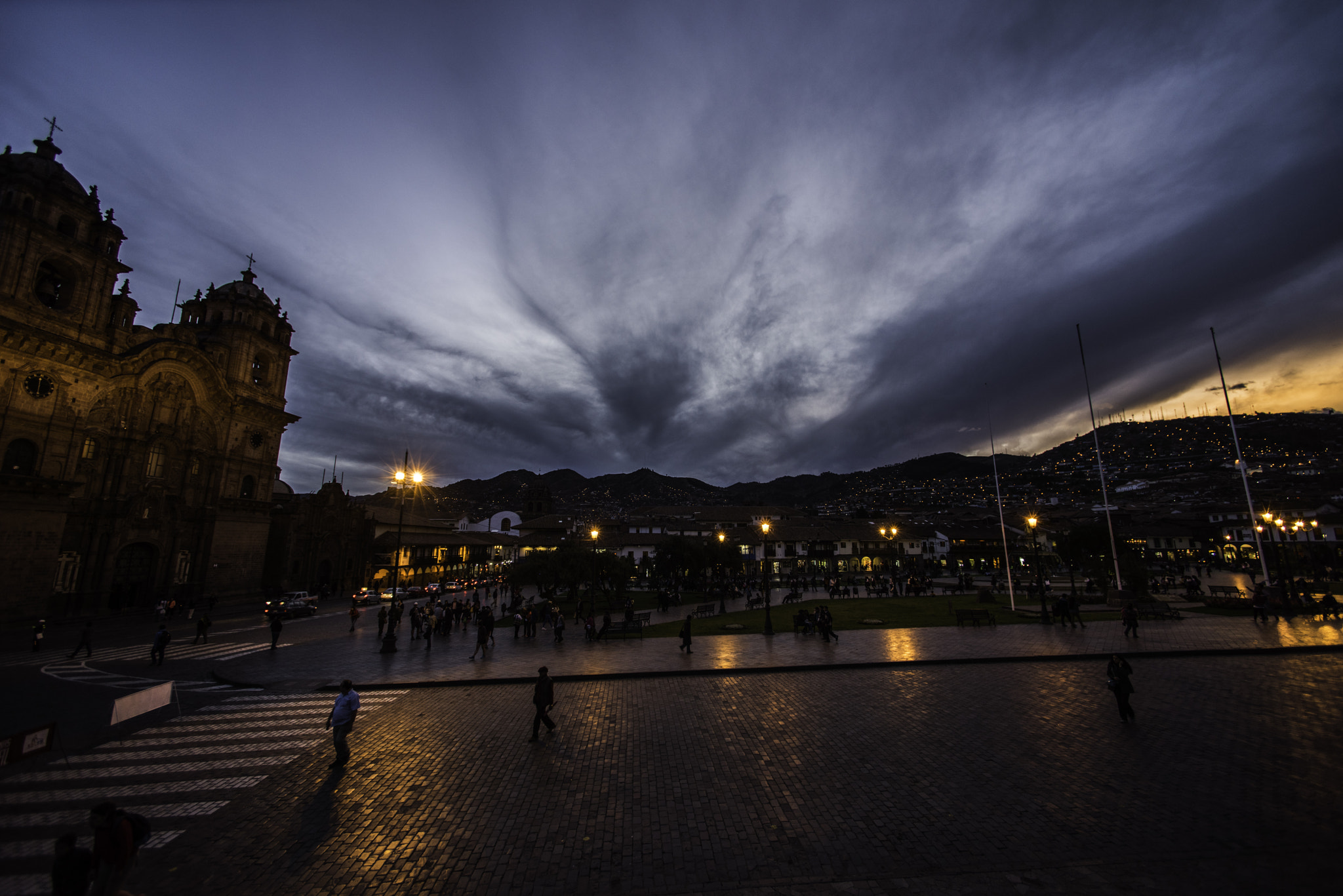 Nikon D810 + Nikon AF Nikkor 14mm F2.8D ED sample photo. Sunset at cusco from plaza de armas photography