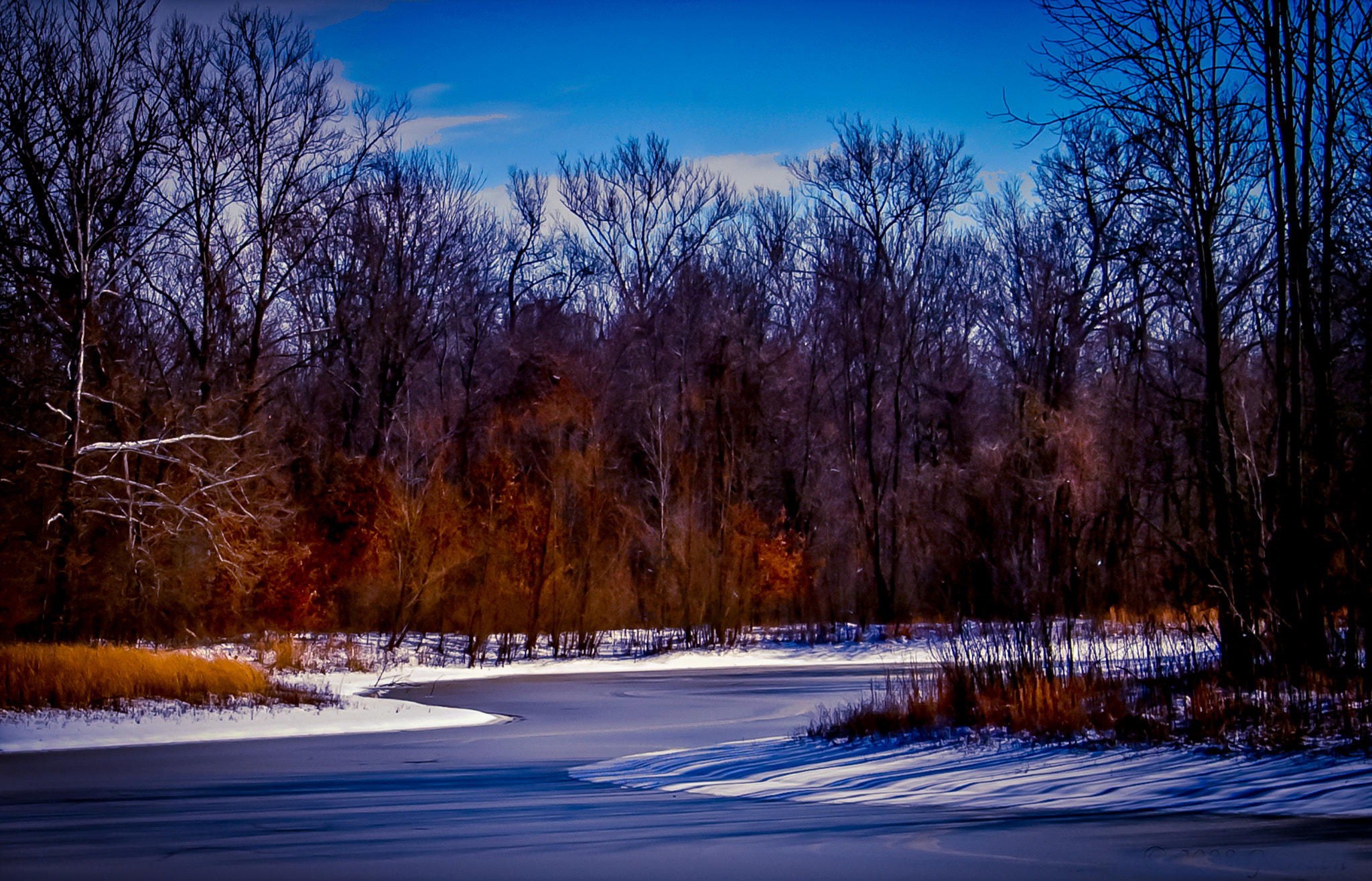 Pentax K100D sample photo. Mid winter pond photography