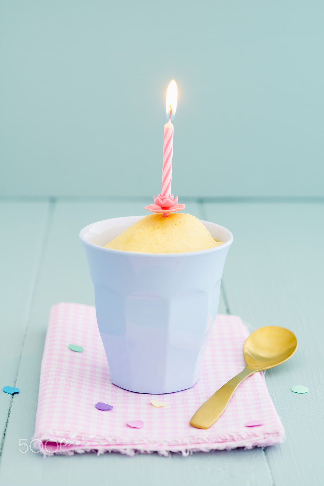 90mm F2.8 sample photo. Mug cake with candle photography