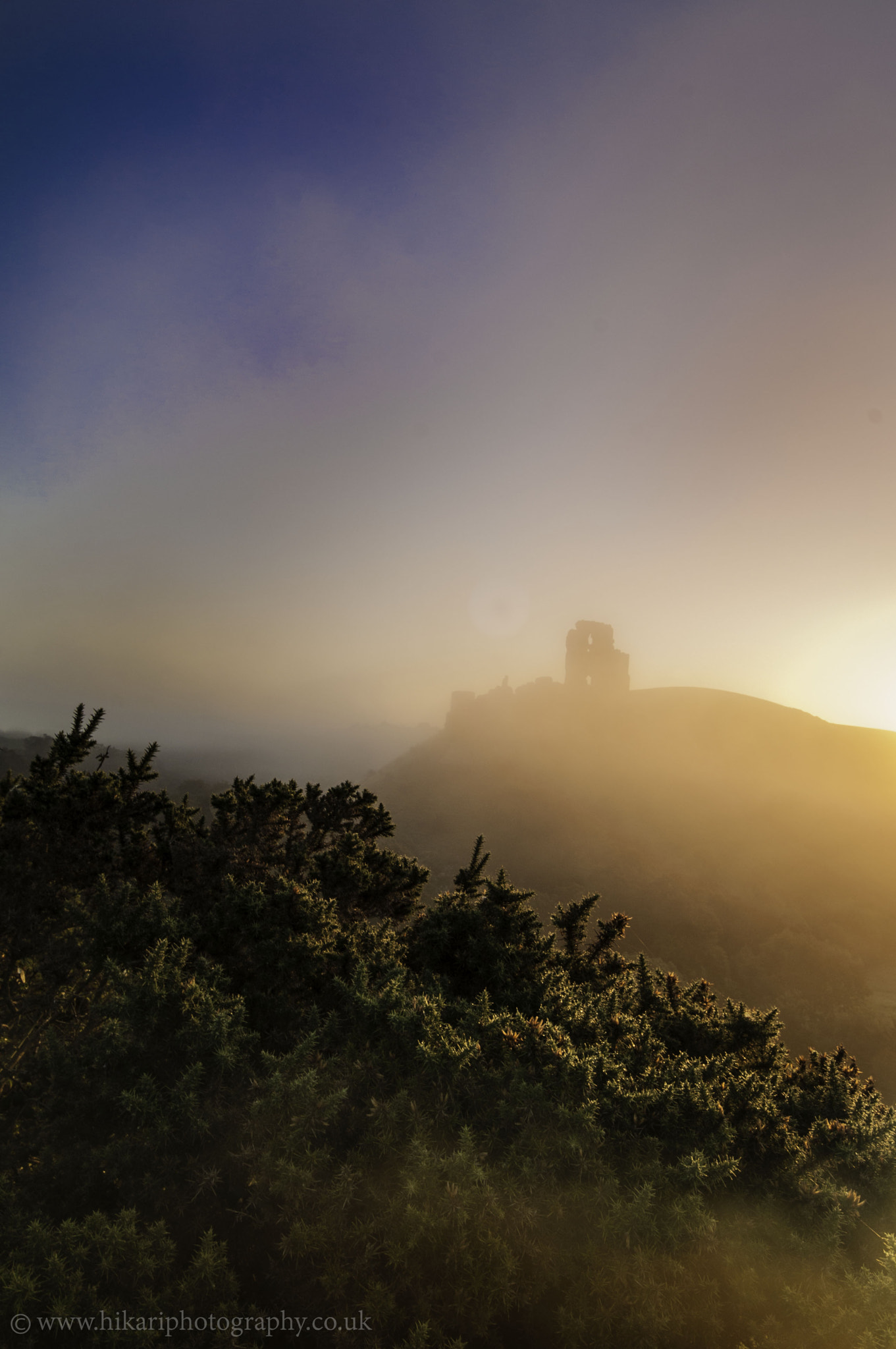 Pentax K-7 + Sigma AF 10-20mm F4-5.6 EX DC sample photo. Dawn at corfe castle, dorset, uk photography