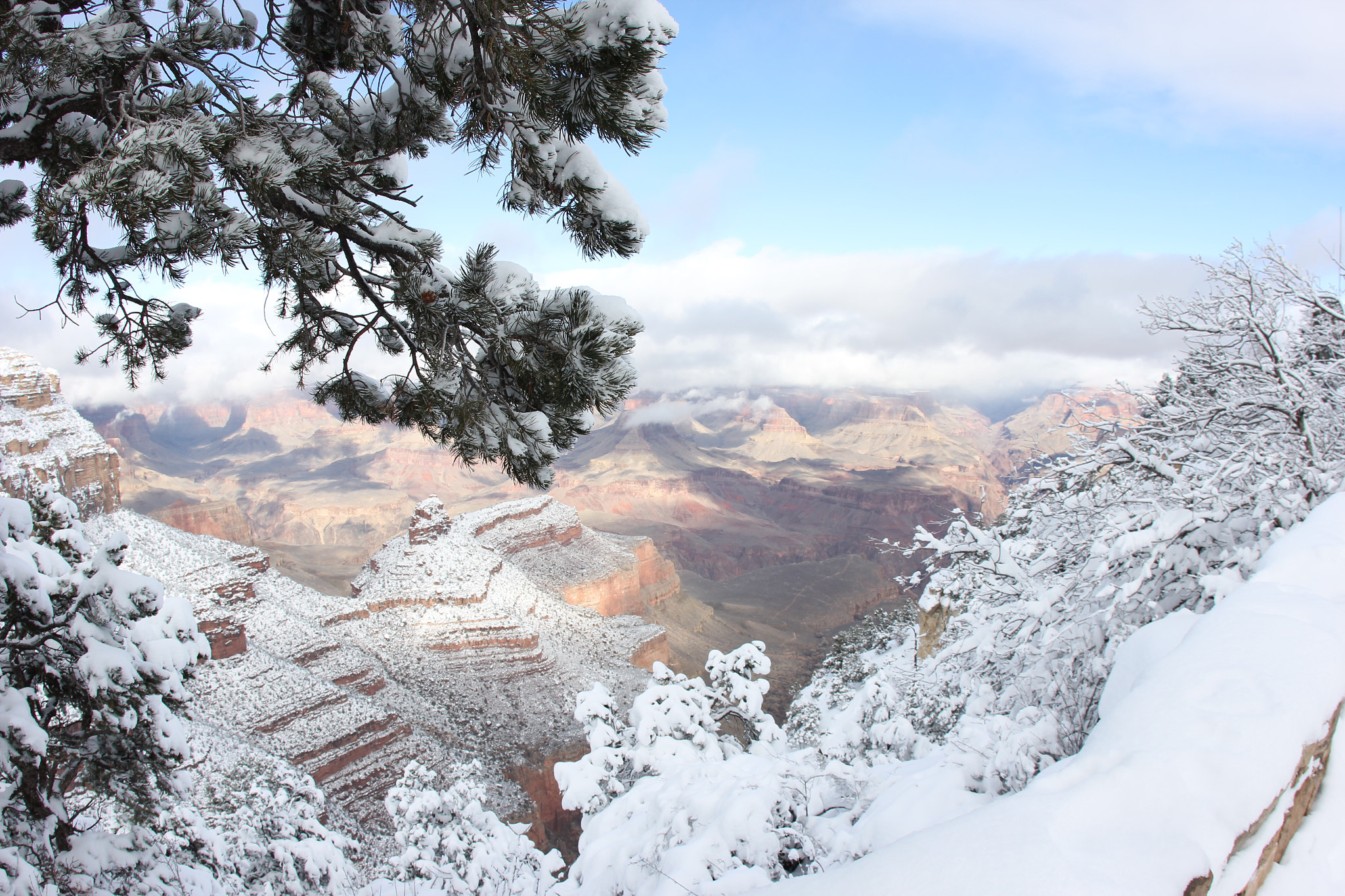 Canon EOS 60D + Canon EF 15mm F2.8 Fisheye sample photo. The grand canyon in winter. photography