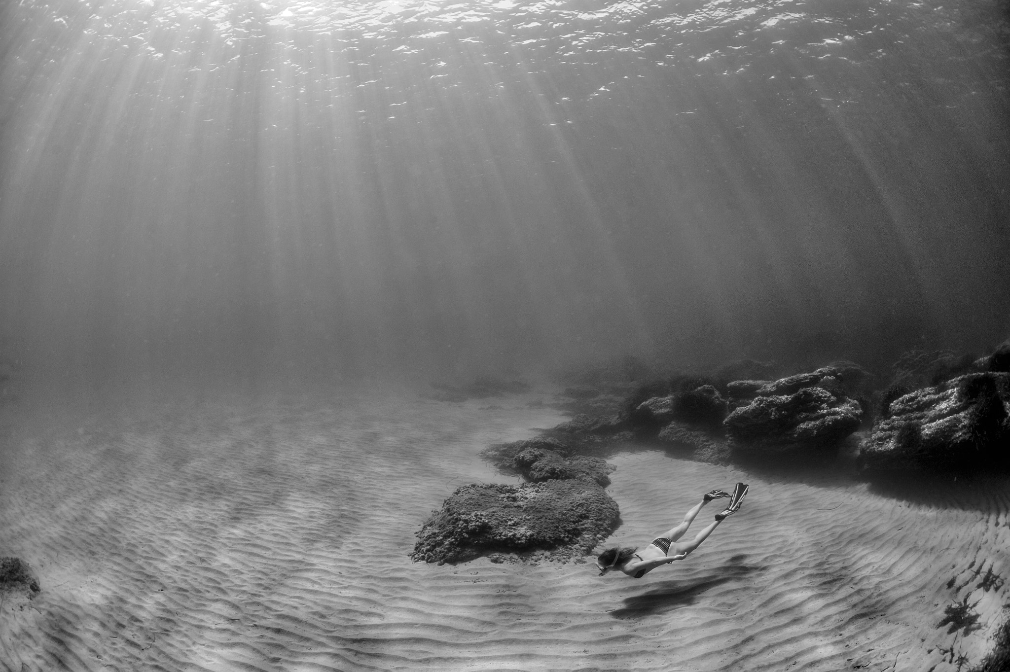 Nikon D700 + Sigma 15mm F2.8 EX DG Diagonal Fisheye sample photo. Apnea under a light rain photography