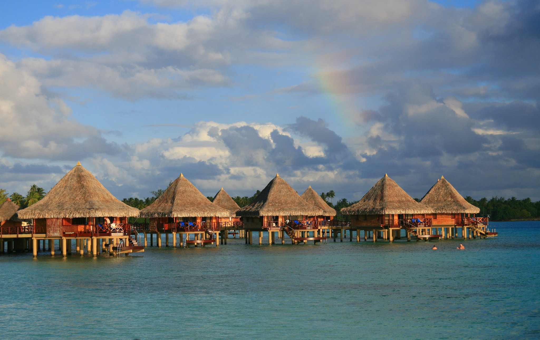 Canon EF 24-85mm F3.5-4.5 USM sample photo. Overwater bungalows sunset rainbow photography