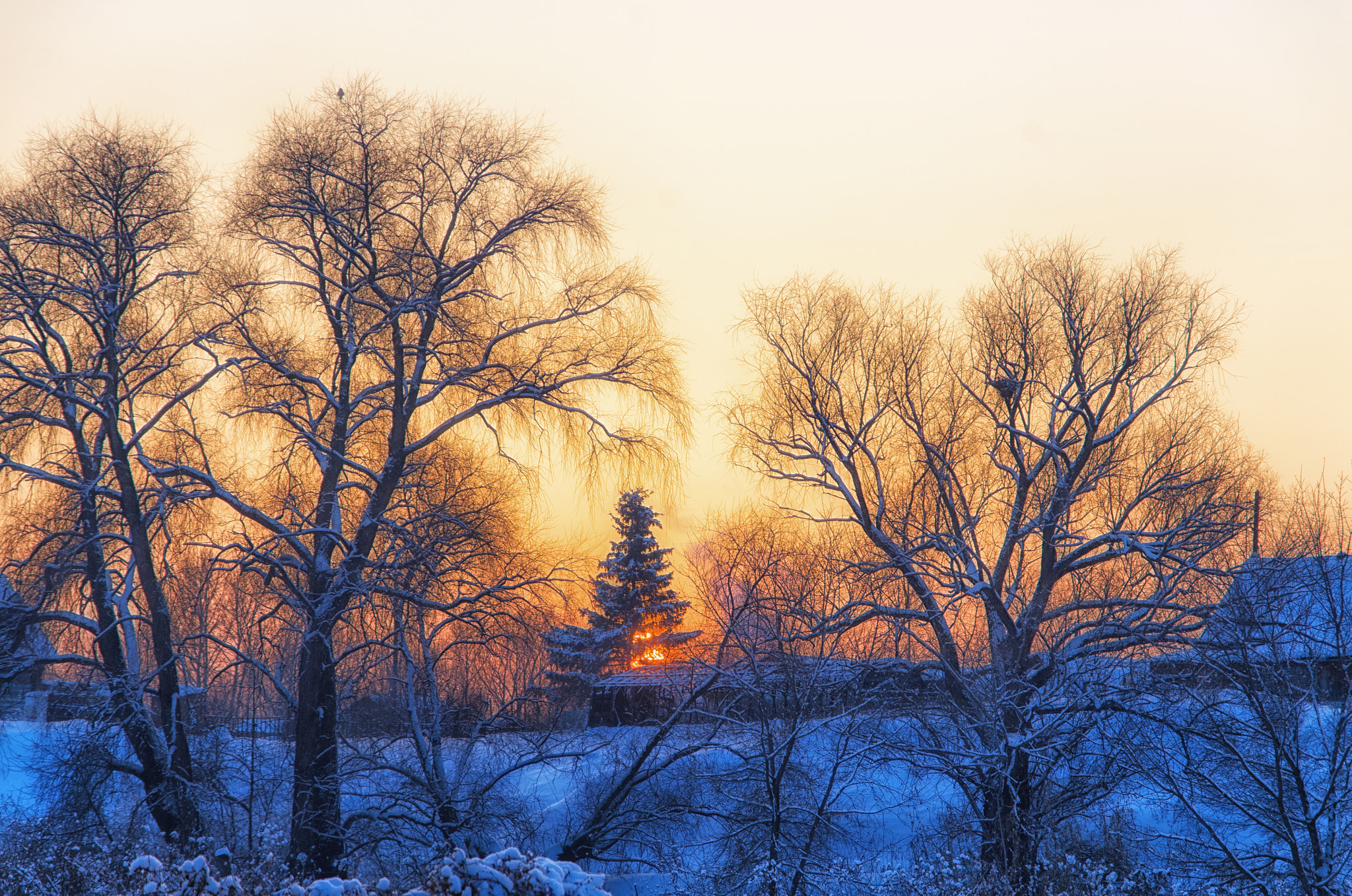Pentax K-500 sample photo. Winter. village. evening photography