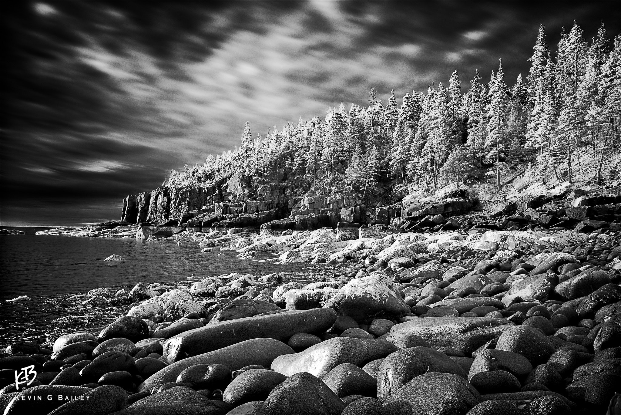 Pentax K10D sample photo. The rocky coast of maine in infrared photography