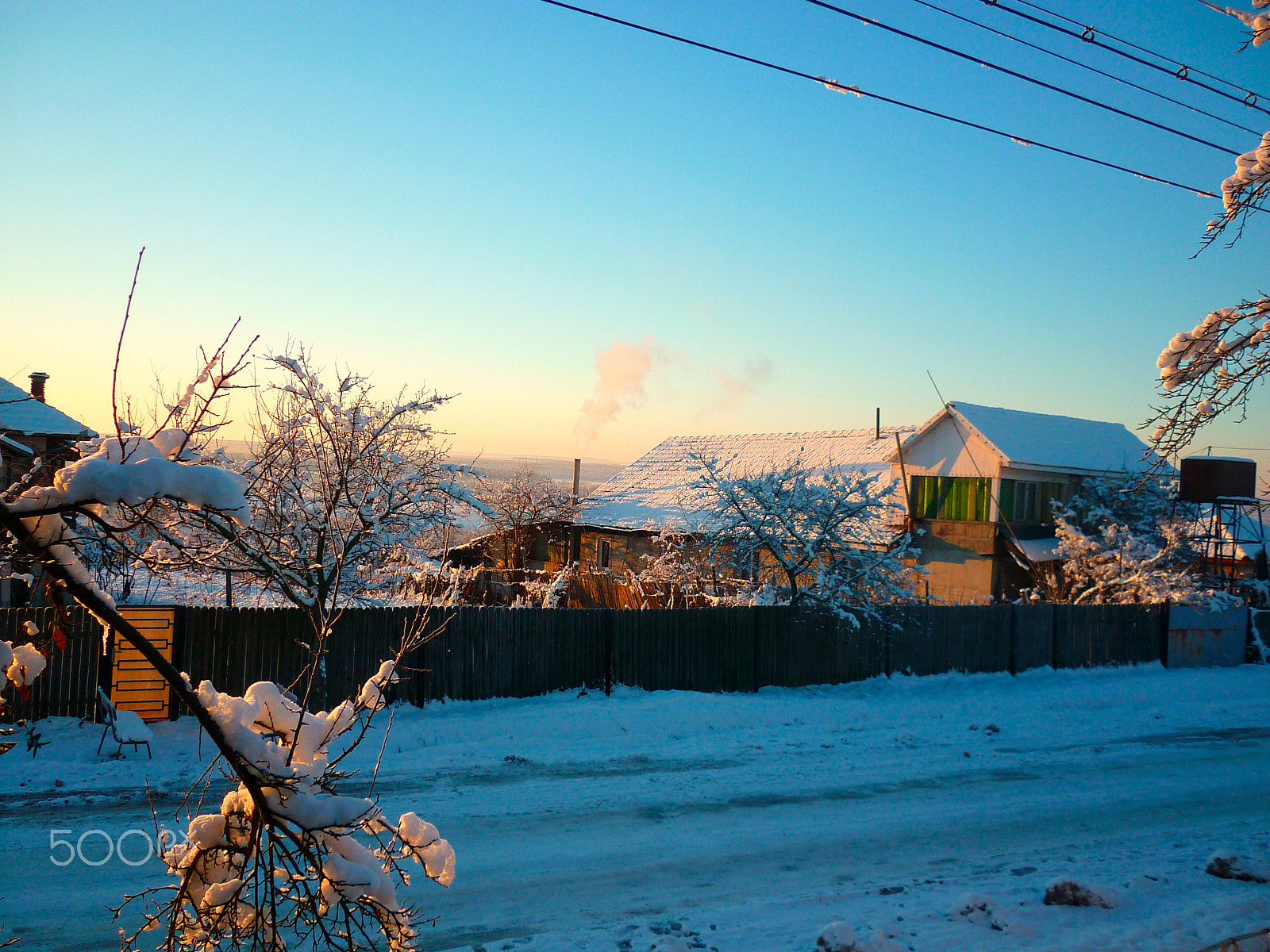 Panasonic DMC-FS42 sample photo. The village's street in the morning photography