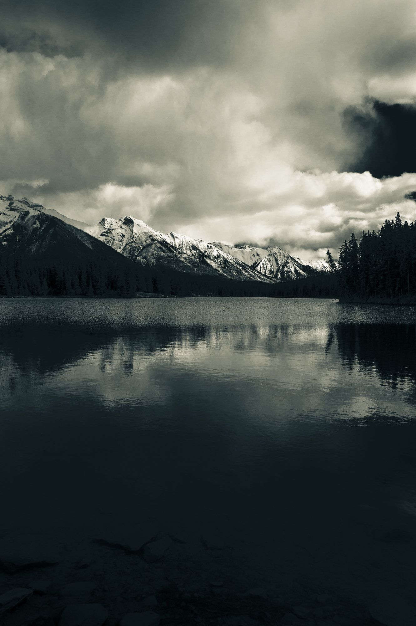 Nikon D700 + Nikon AF-S Nikkor 24mm F1.4G ED sample photo. Johnson lake monochrome photography
