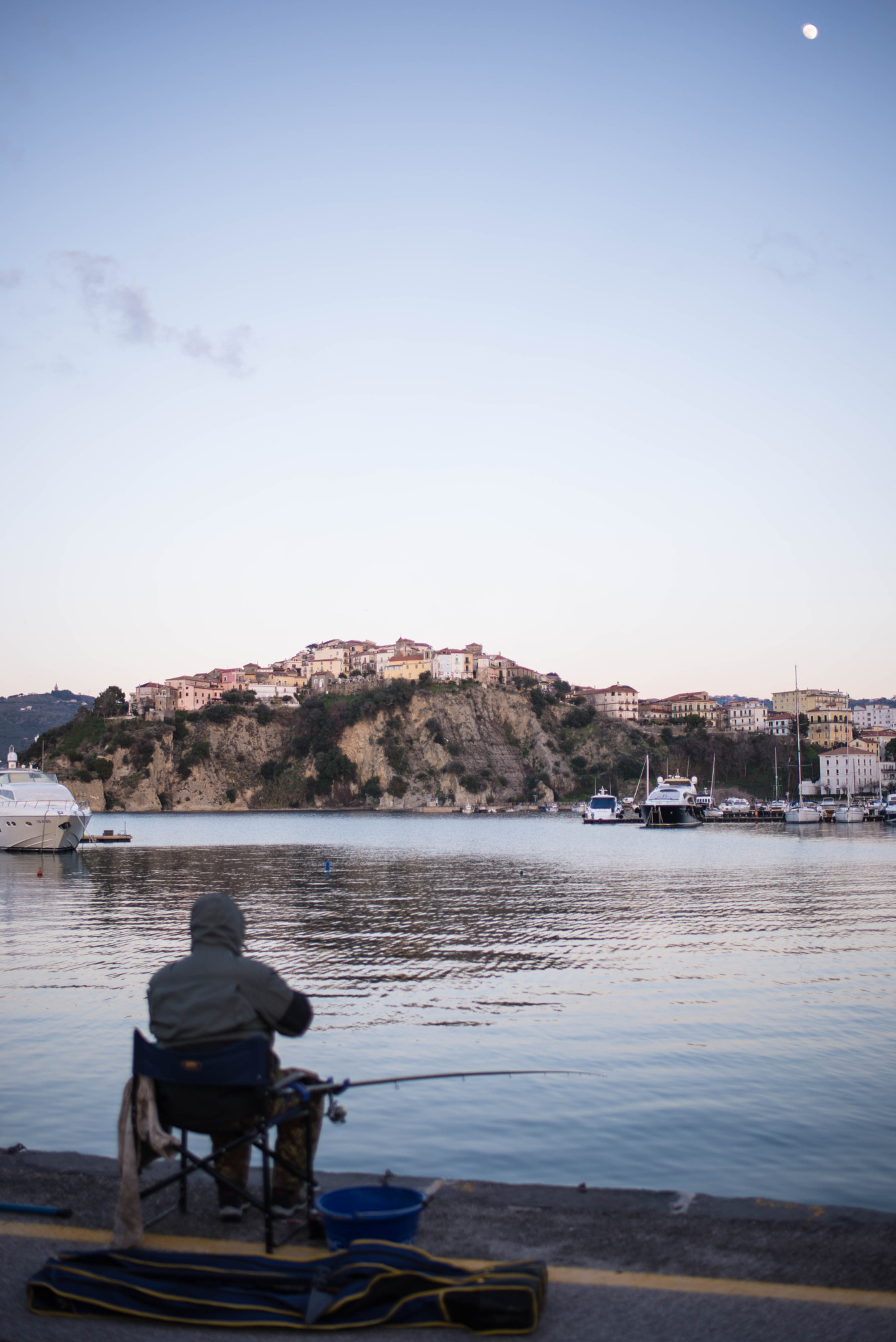 Nikon D610 + AF-S Nikkor 35mm f/1.8G sample photo. Moon and fisherman photography