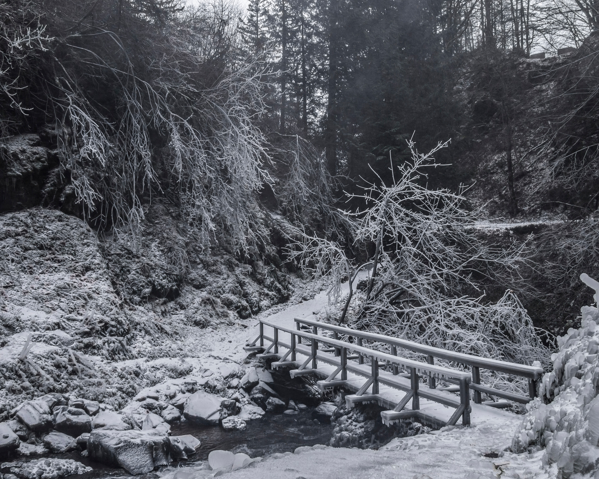 Olympus PEN E-PL3 + Panasonic Lumix G 20mm F1.7 ASPH sample photo. Snowy bridge photography
