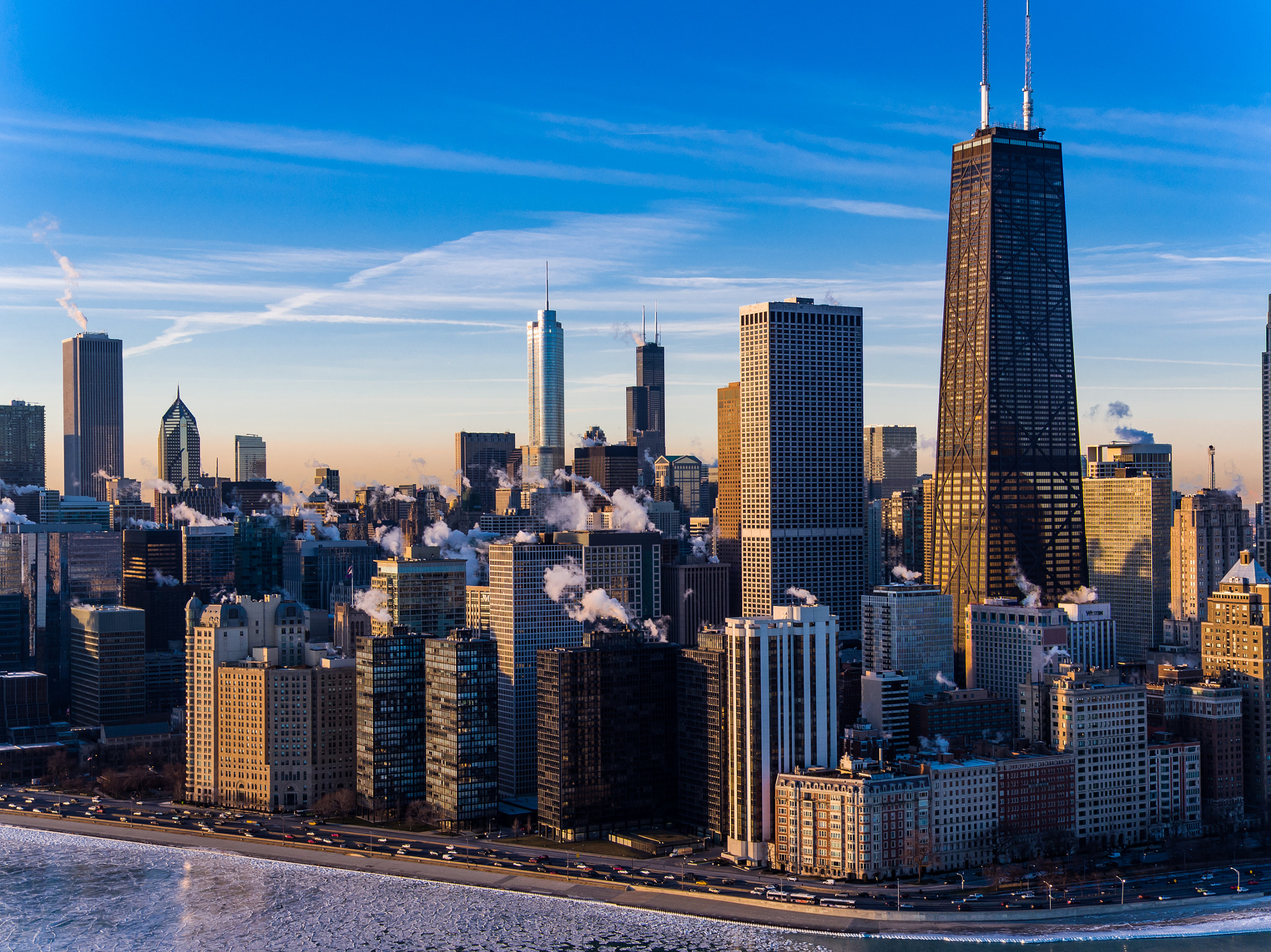 DJI FC550 + Olympus M.Zuiko Digital 25mm F1.8 sample photo. Beautiful skies over frozen chicago photography