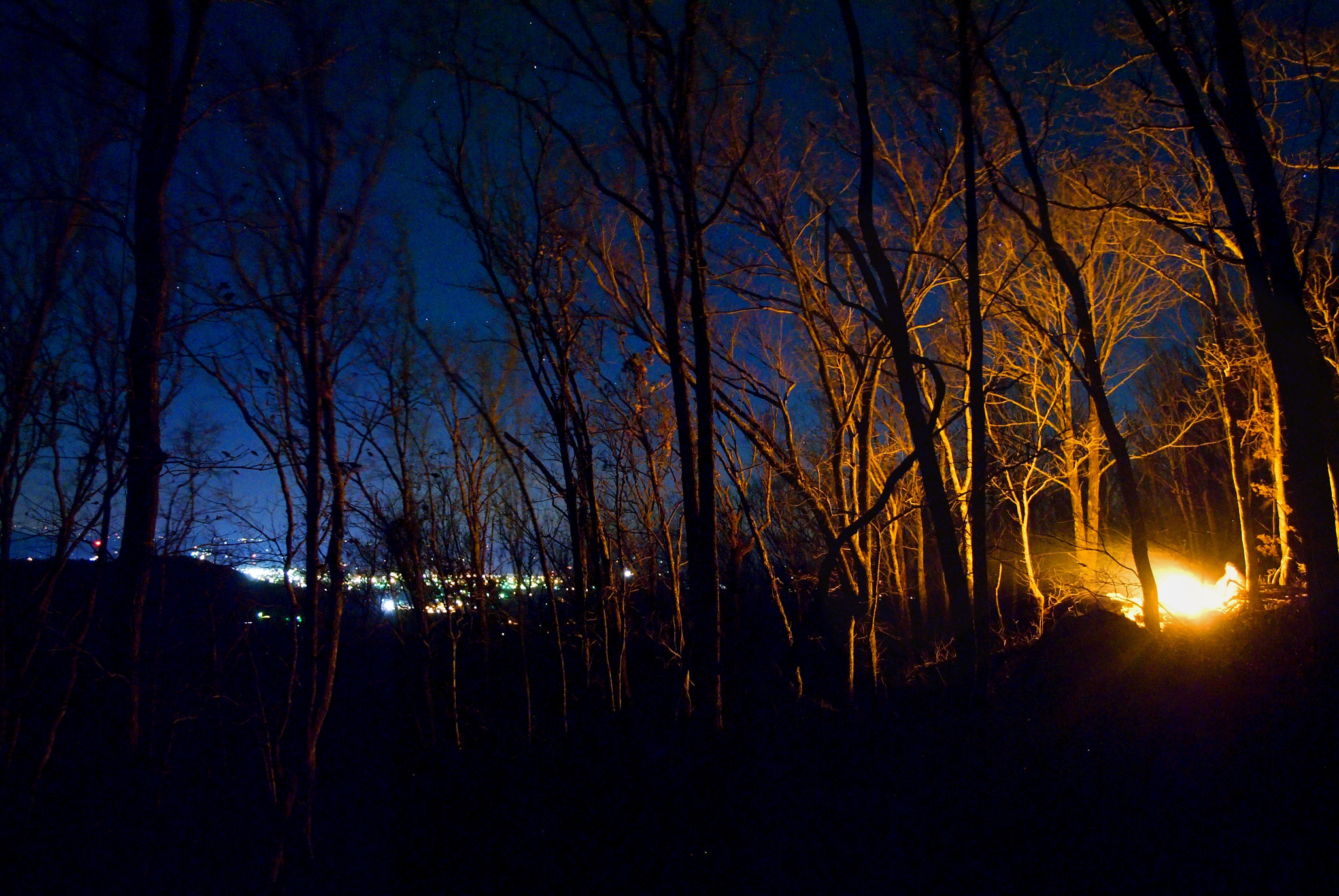 Nikon D3000 + 18.00 - 55.00 mm f/3.5 - 5.6 sample photo. Campfire over the city photography