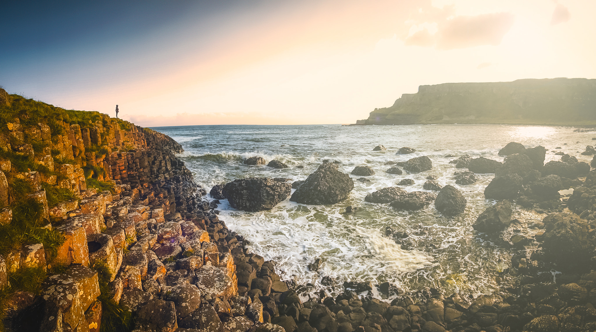 Sony a7S + 16-35mm F2.8 G SSM II sample photo. Morning glow, unique unesco world heritage site giants' causeway, n ireland photography