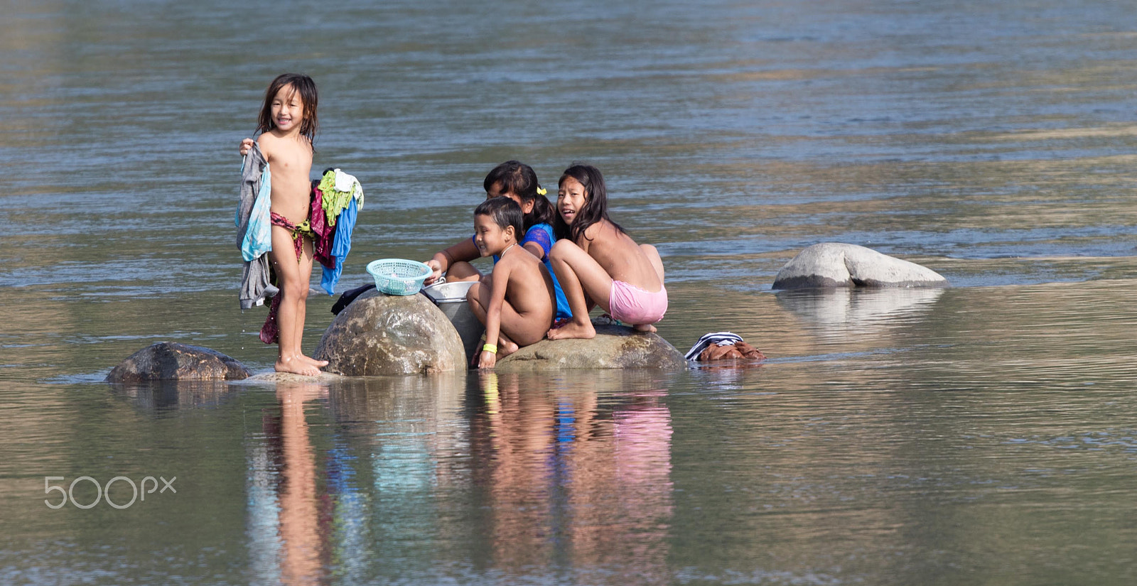 Canon EOS 5DS + Canon EF 70-200mm F4L USM sample photo. Kids playing on rocks in river, assam photography