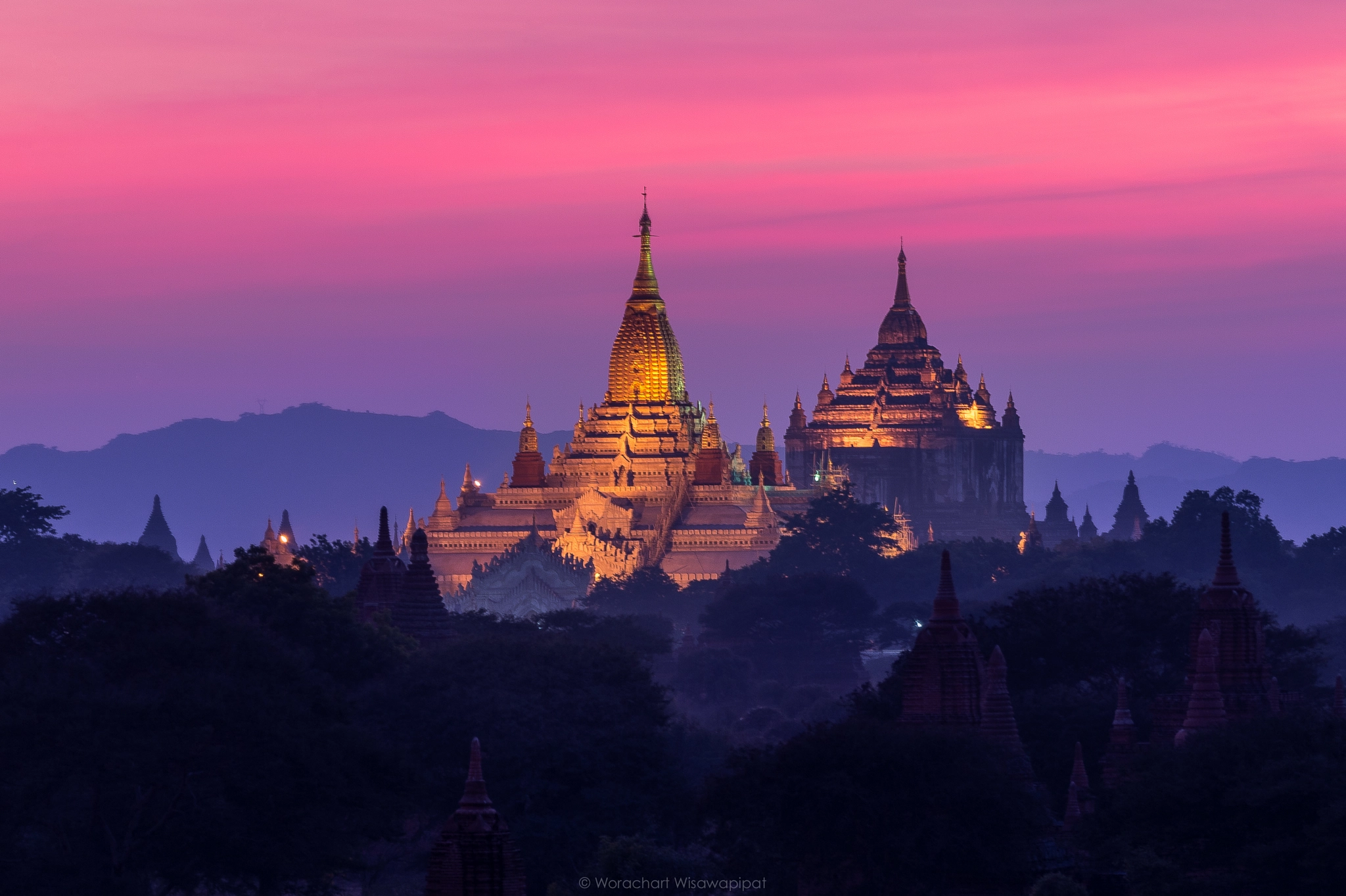 Nikon AF-S Nikkor 70-200mm F4G ED VR sample photo. Pink bagan, myanmar photography