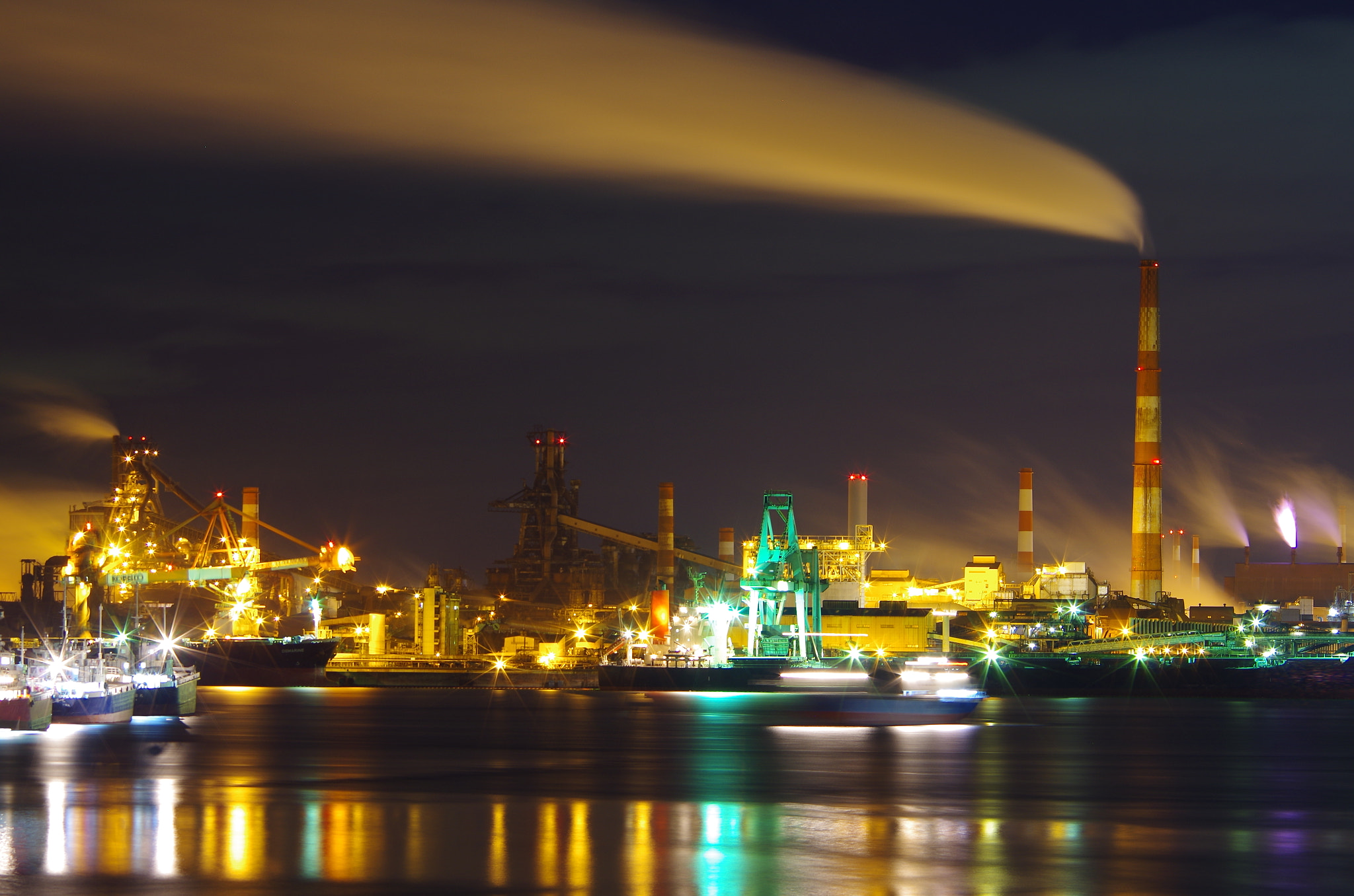 Pentax K-50 + smc PENTAX-FA 80-320mm F4.5-5.6 sample photo. Night view of factory at kakogawa (three times) photography