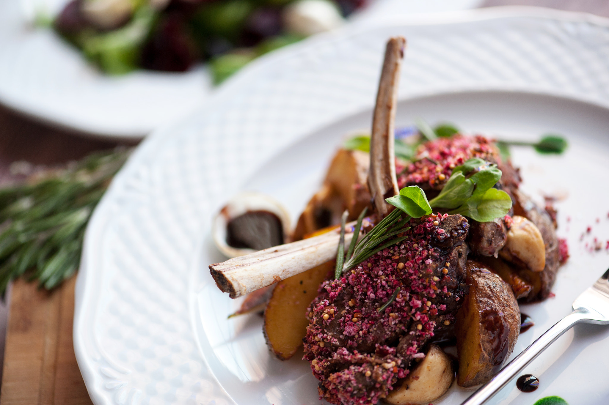 Rack of Lamb with mushrooms and roast potatoes