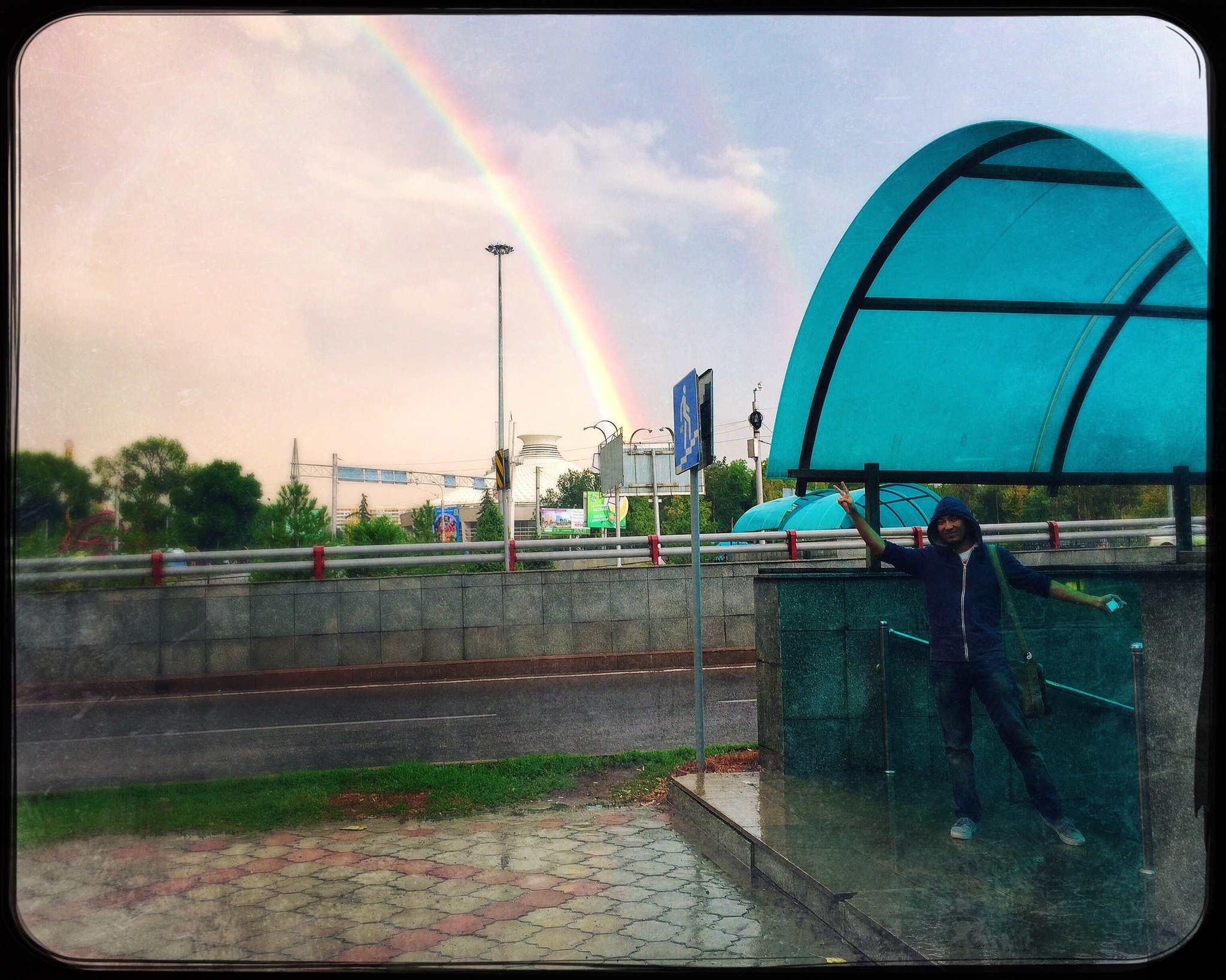 Hipstamatic 301 sample photo. Rainbow on my friend. photography