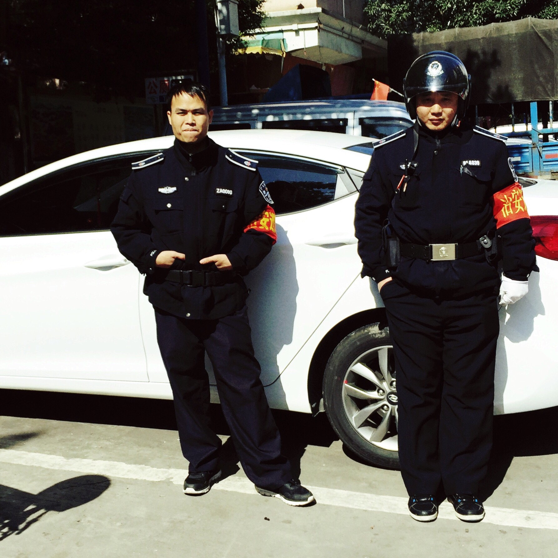 Hipstamatic 310 sample photo. 2 security man standing under sunshine. they are w ... photography