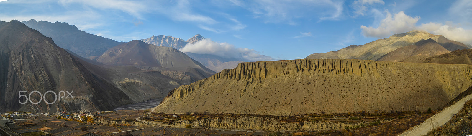 Nikon D5100 + Nikon AF Nikkor 24mm F2.8D sample photo. A panaroma from kagbeni photography