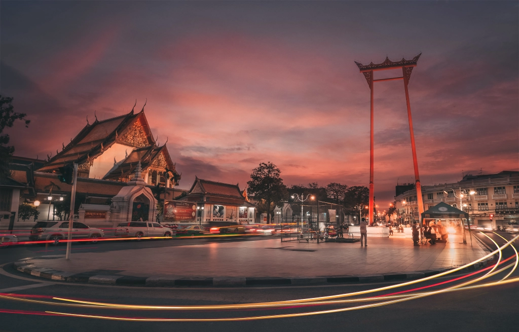 The Giant swing with Wat Suthat thepwararam in sunset. Bangkok,Thailand by Panupong Nomjui on 500px.com