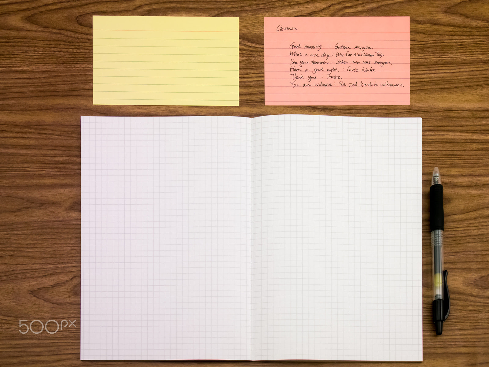 Olympus PEN E-PL3 sample photo. German; learning new language writing words on the notebook photography