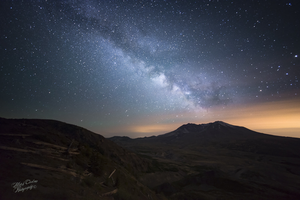 Nikon D800E + Nikon AF Nikkor 14mm F2.8D ED sample photo. Mt st helens milky way photography