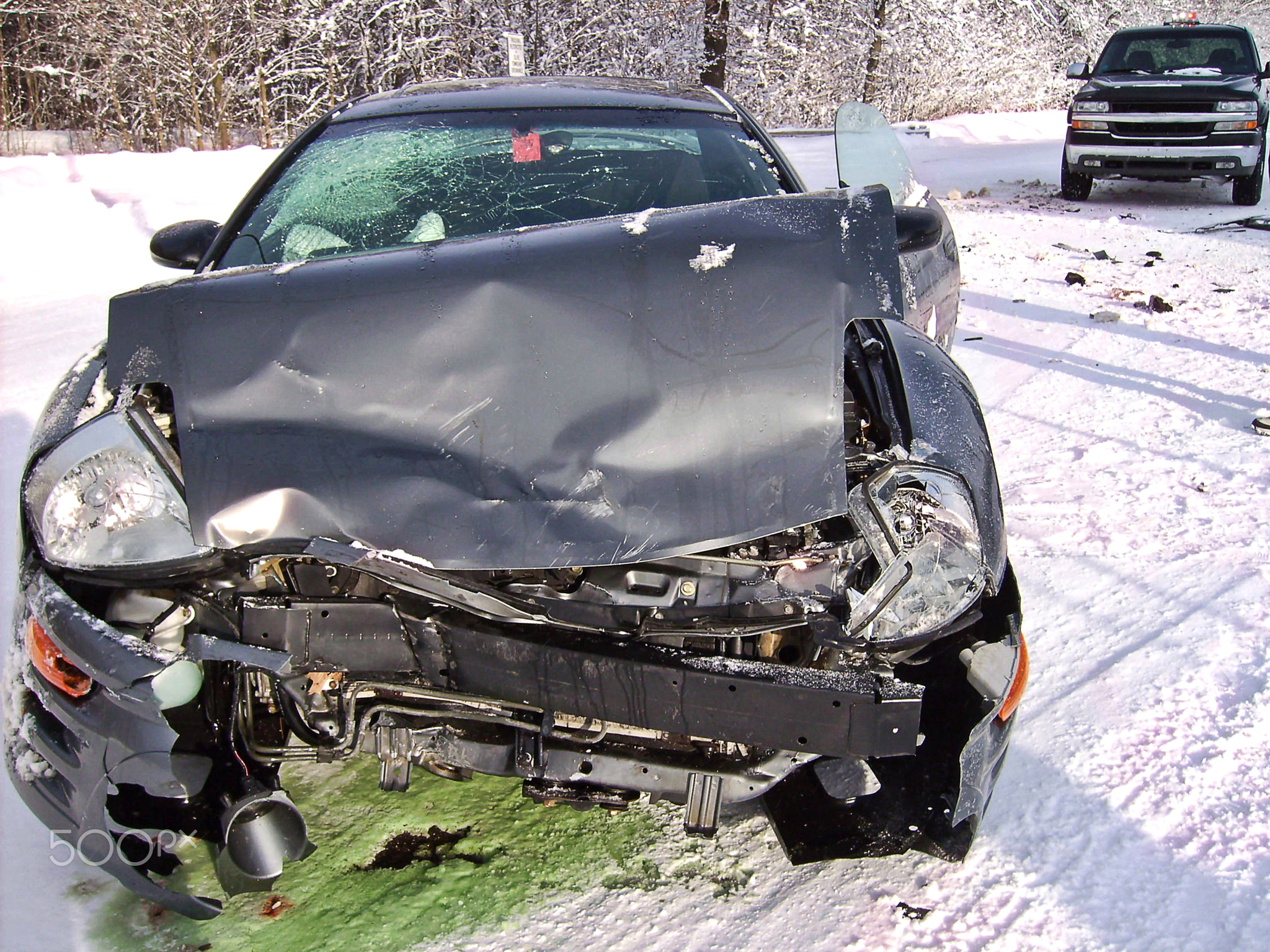 car wreck in winter