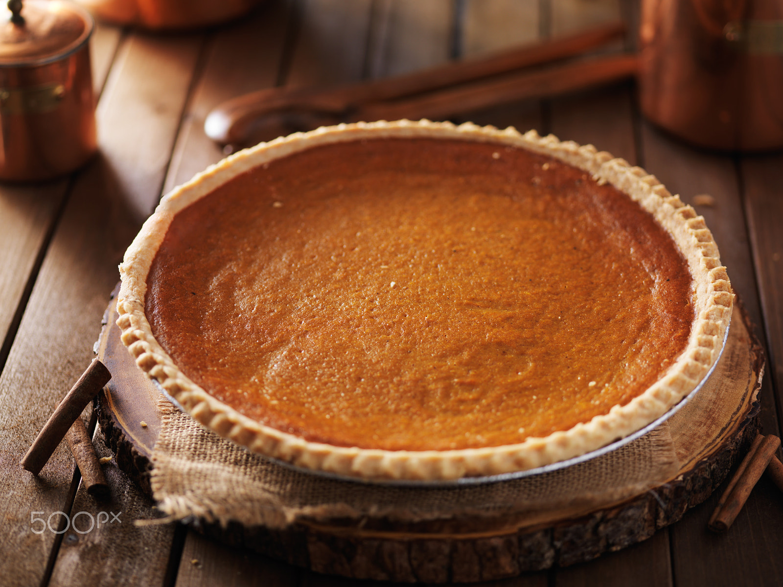 HC 120 sample photo. Large pumpkin pie in rustic setting photography