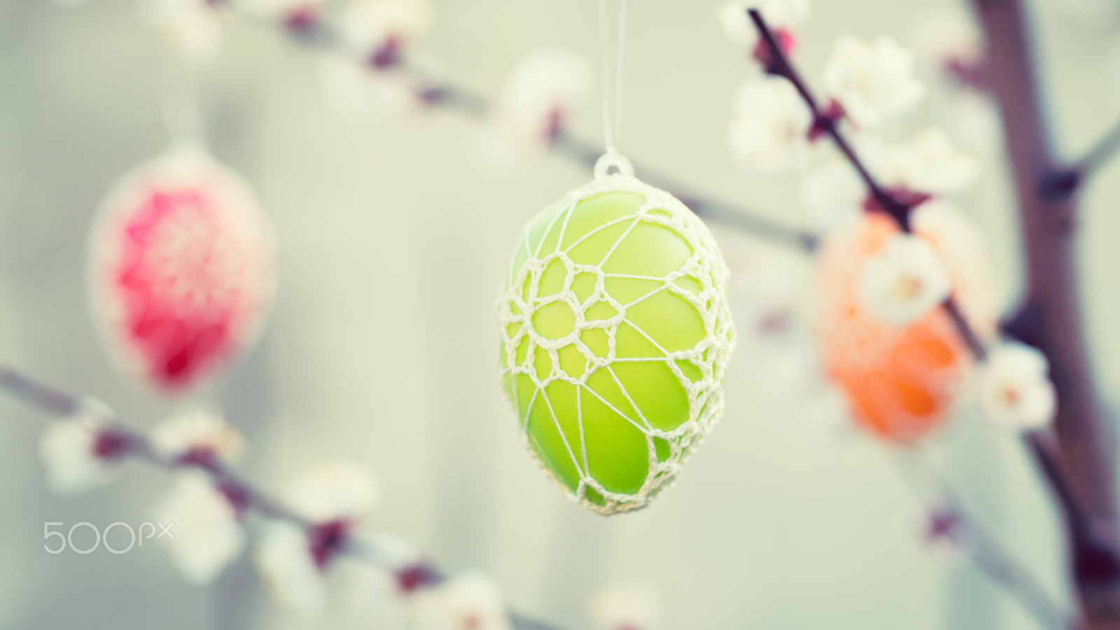 Nikon D4S + Sigma 70mm F2.8 EX DG Macro sample photo. Colorful easter eggs hanging from a blossoming apple tree photography