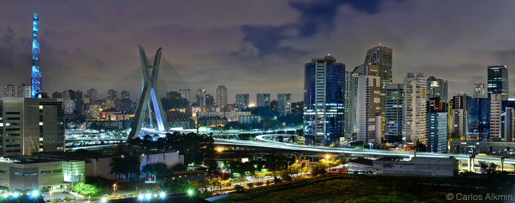 Sao Paulo iconic skyline with cable-stayed bridge by Carlos Alkmin on 500px.com