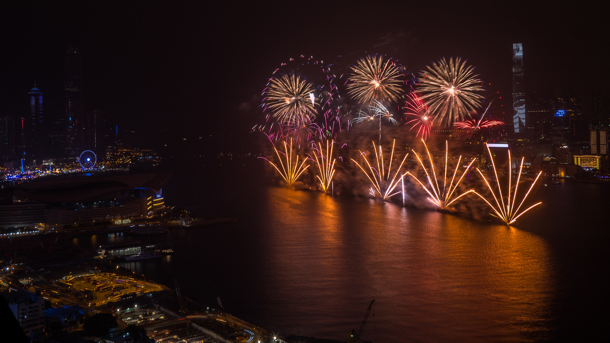 Panasonic Lumix DMC-GH4 + Panasonic Lumix G 20mm F1.7 ASPH sample photo. Fireworks in harbour photography
