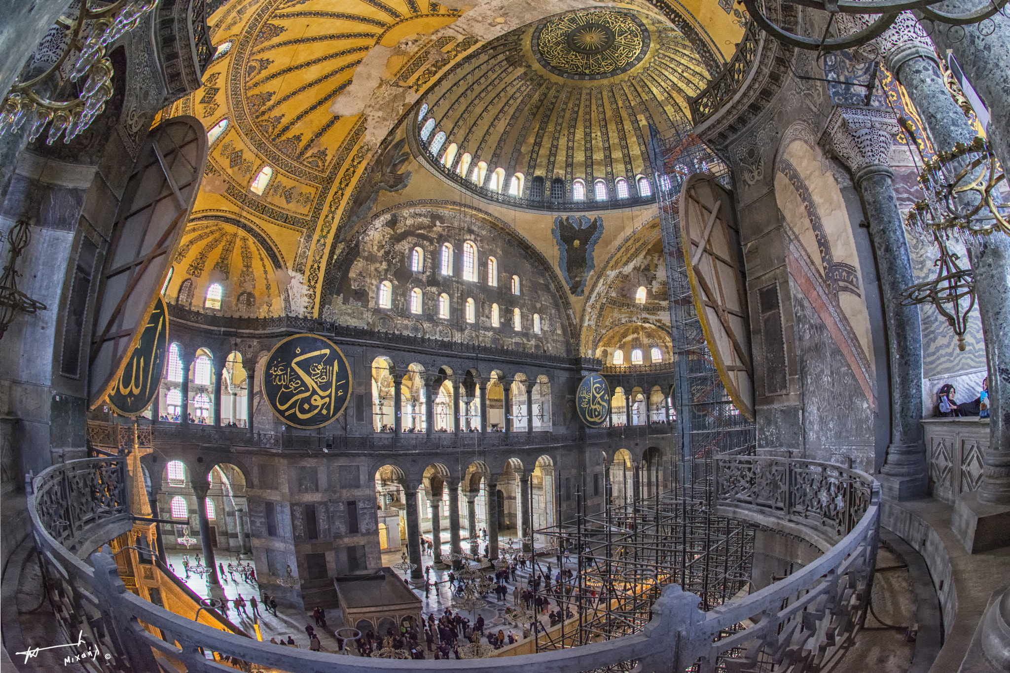 Nikon D7100 + Sigma 10mm F2.8 EX DC HSM Diagonal Fisheye sample photo. Inside agia sophia photography