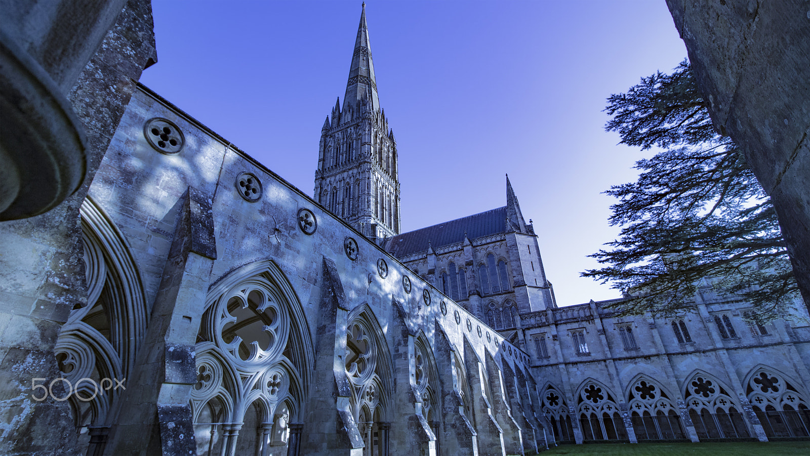 Canon EOS 750D (EOS Rebel T6i / EOS Kiss X8i) + Canon EF-S 10-18mm F4.5–5.6 IS STM sample photo. Salisbury cathedral spire from the cloisters photography
