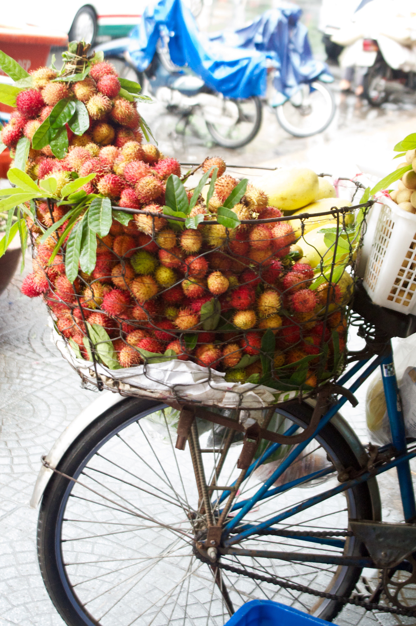 Pentax K-x sample photo. Bicycle and fruit photography
