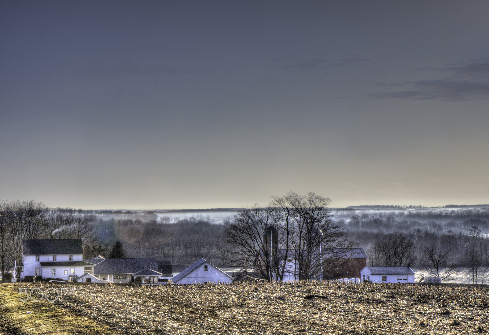 Canon EOS 40D + Canon EF-S 17-55mm F2.8 IS USM sample photo. Amish farm foggy morning photography