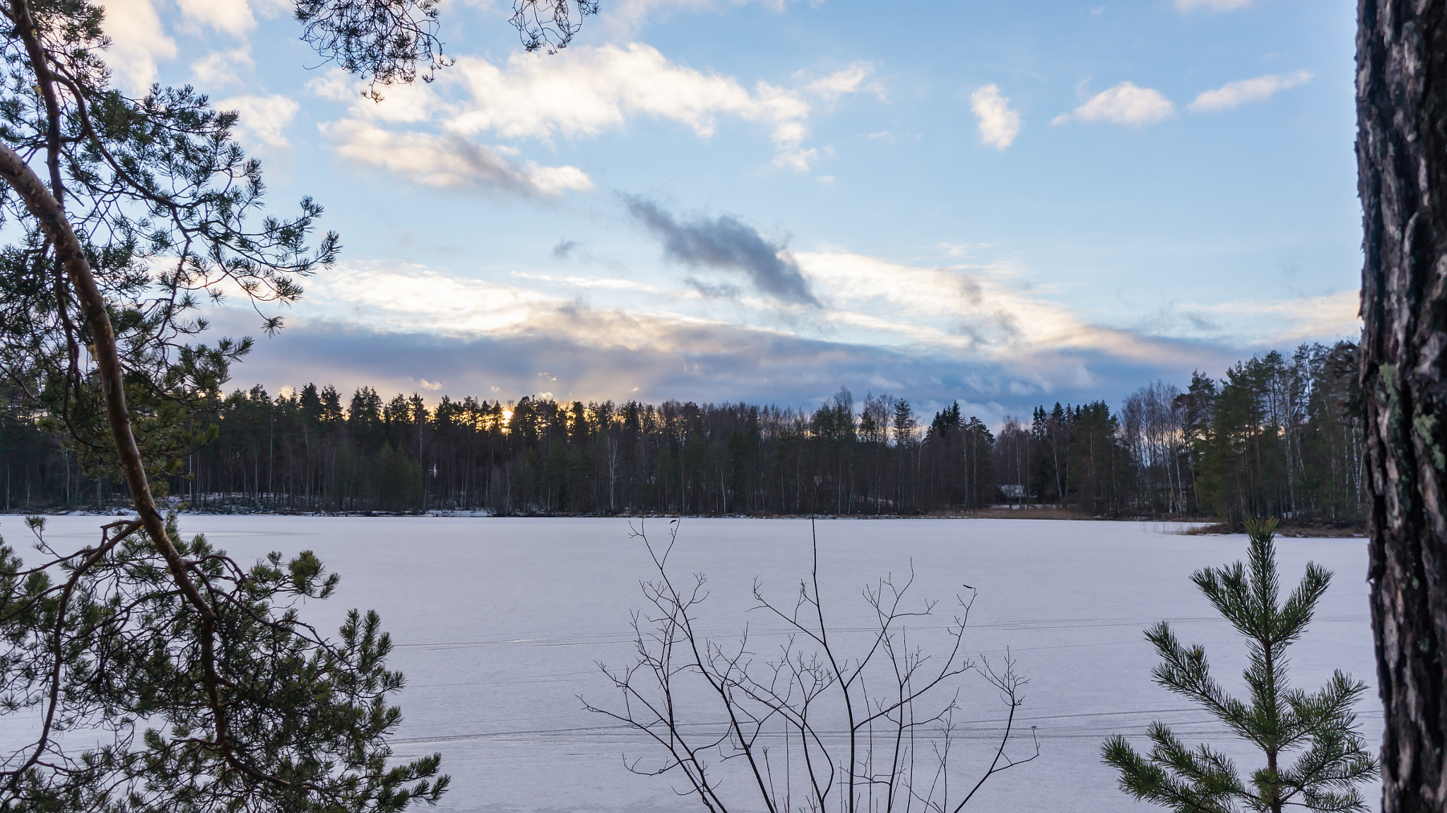 Sony Alpha NEX-5N + Sony E 10-18mm F4 OSS sample photo. Frozen lake in forest photography